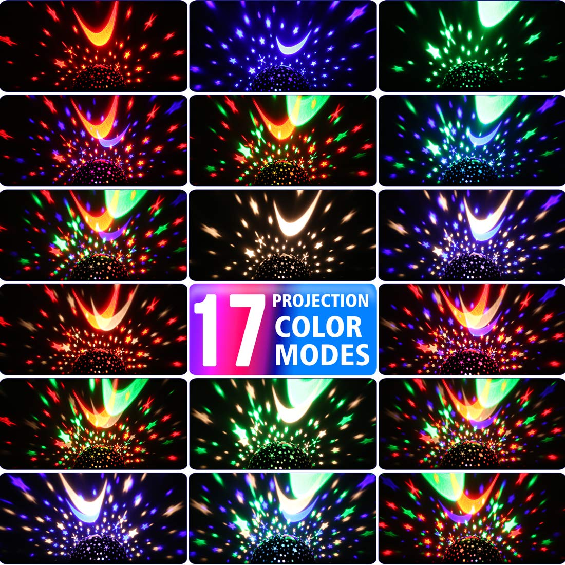MOKOQI Dinosaur Night Light Projector for Kids, 360° Rotation, 17 Colors, Light Black-2, Model 012-1361B, Perfect for Boys' Bedroom Decor