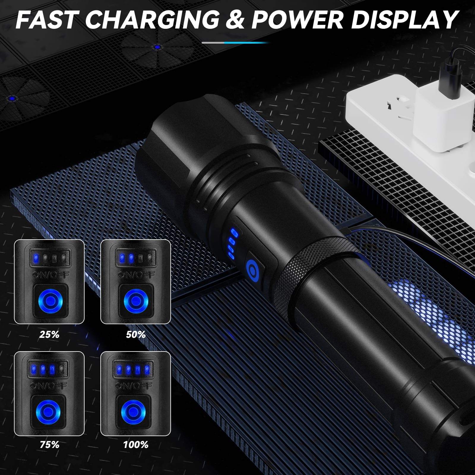 Sigoobal Rechargeable Flashlight 900000 Lumens, 7 Modes, IPX6 Waterproof, 2 Pack, Medium, Black
