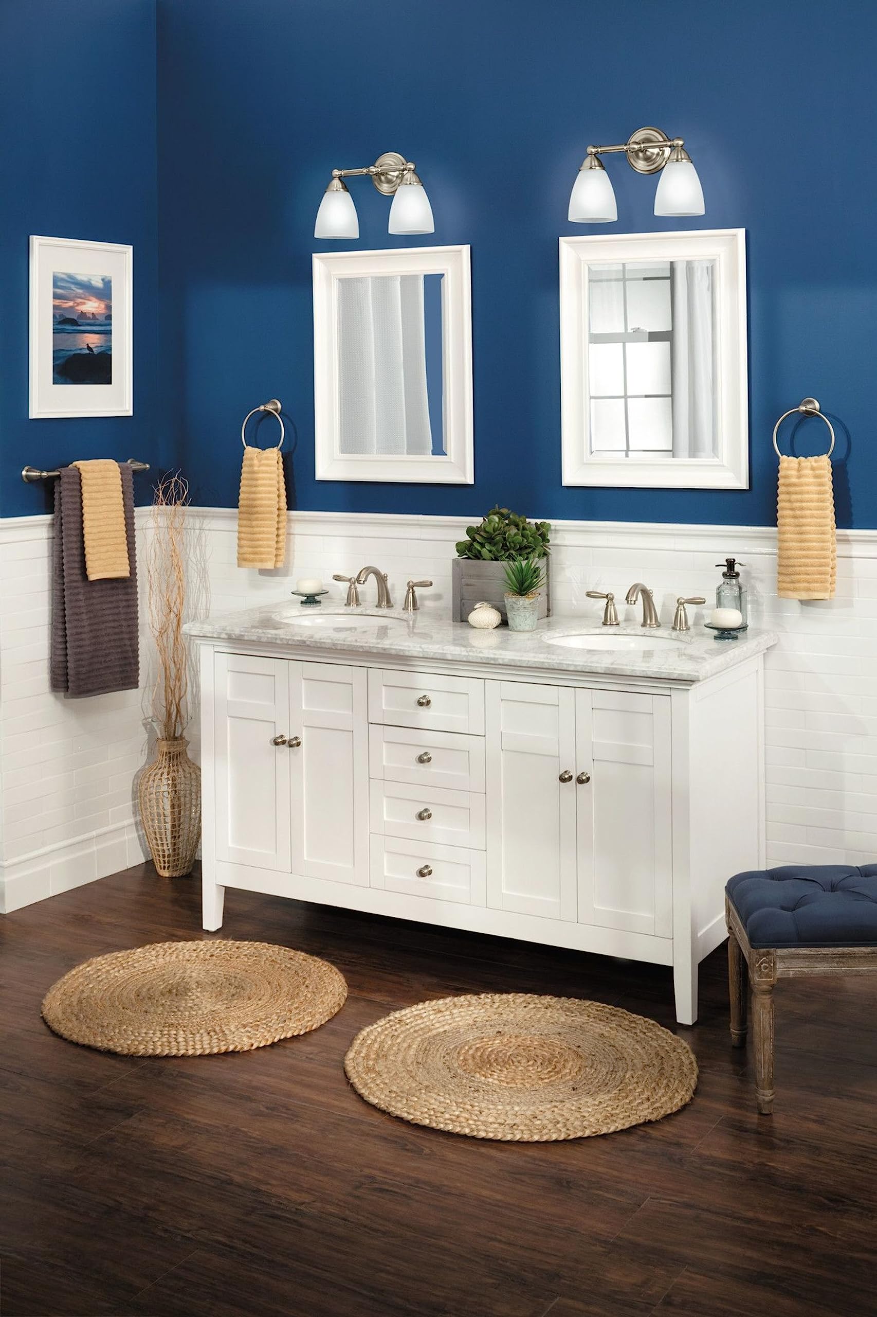 Moen Brantford 2-Light Bath Vanity Fixture, Frosted Glass, Brushed Nickel, 9.60X10.00