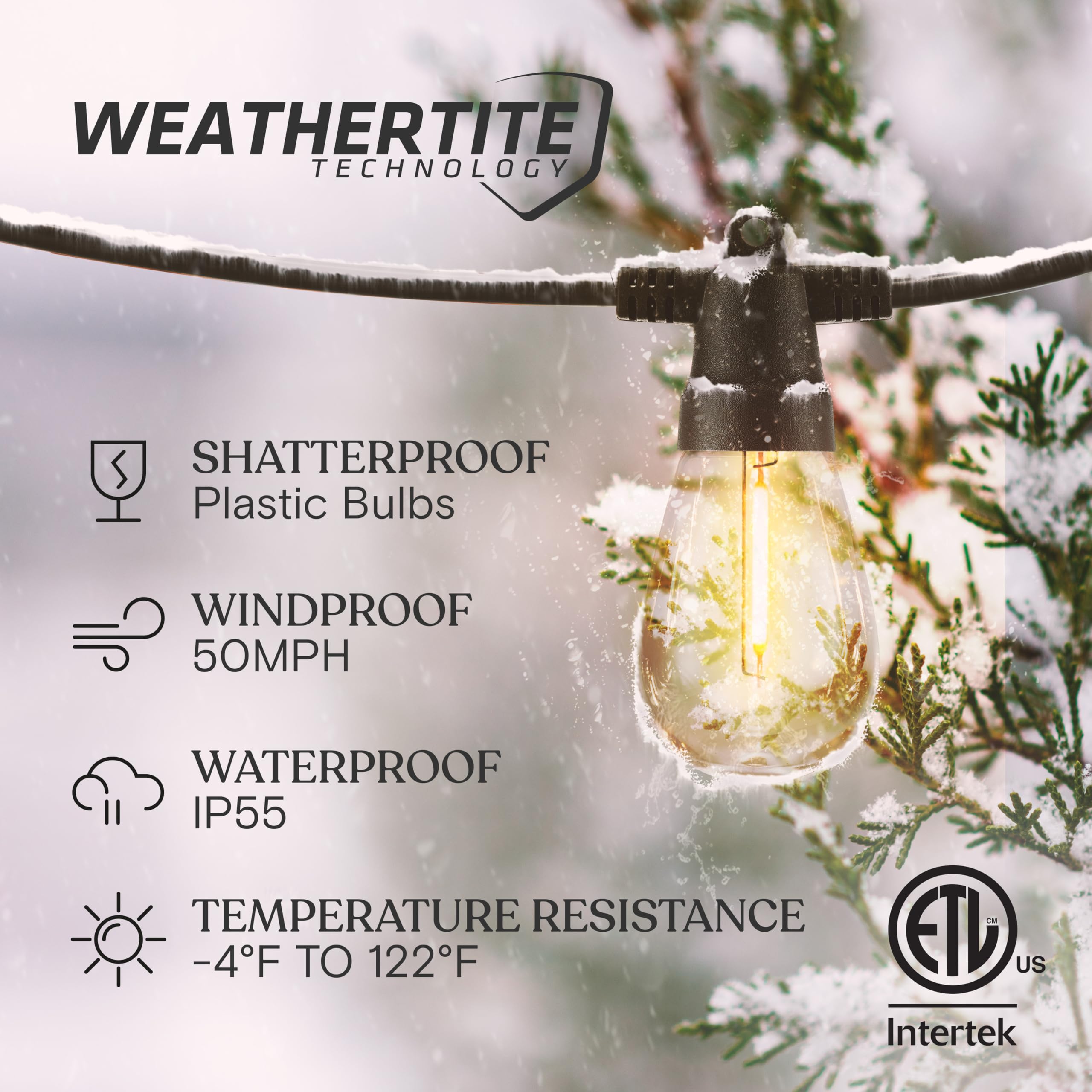 Brightech Ambience Pro Super Bright Solar - 48Ft Remote Control Outdoor String Lights With 15 Shatterproof S14 Bulbs, Commercial