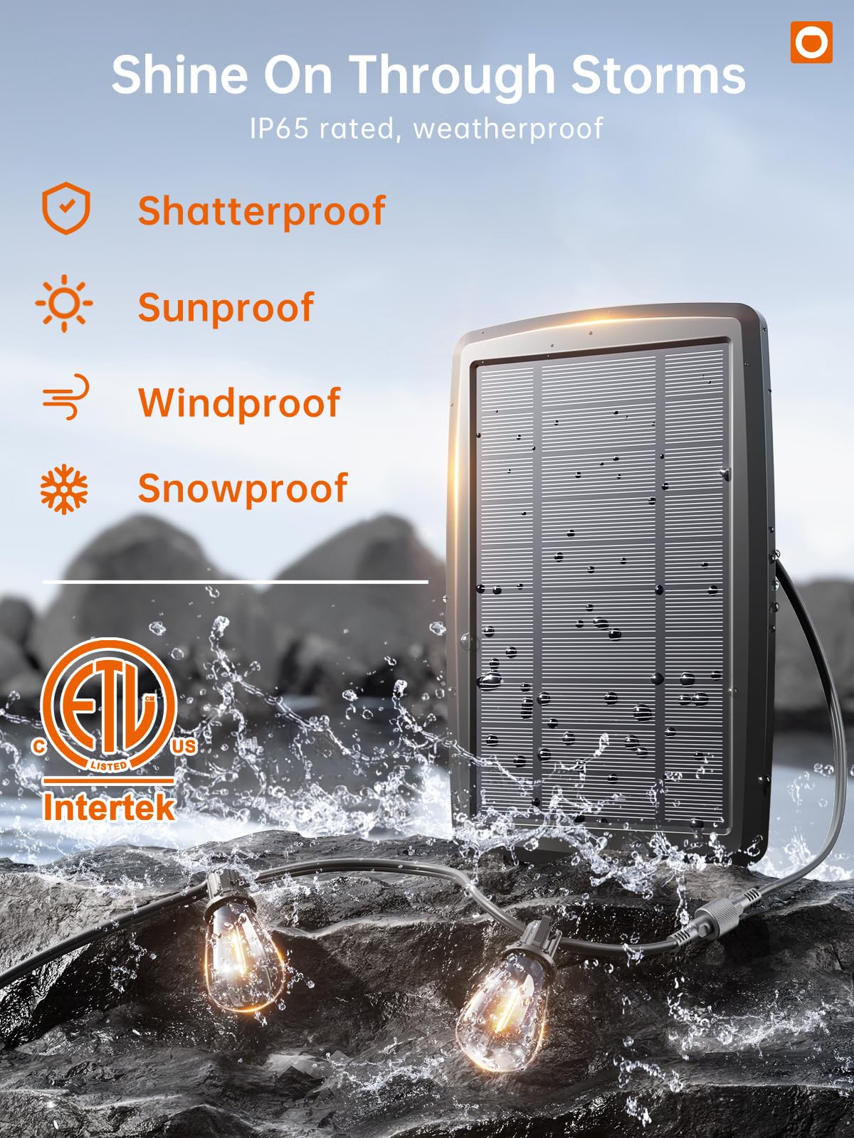 addlon Solar String Lights 72FT, Waterproof ST38 LED Bulbs, Dimmable, Black, with Remote & USB Port for Outdoor Use
