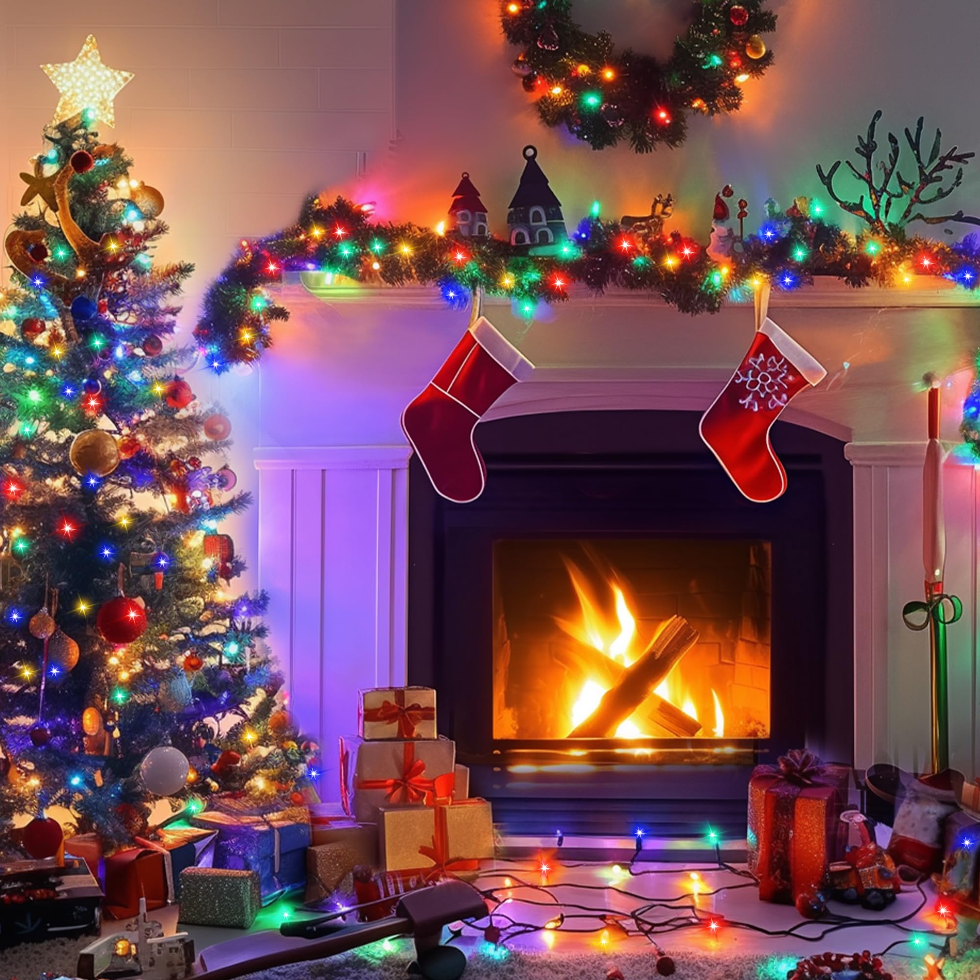 Kwaiffeo Christmas Tree Lights, 100Ft 300Led Multi Colored Christmas Lights, 8 Modes Connectable Colored Lights For Xmas Hallowe