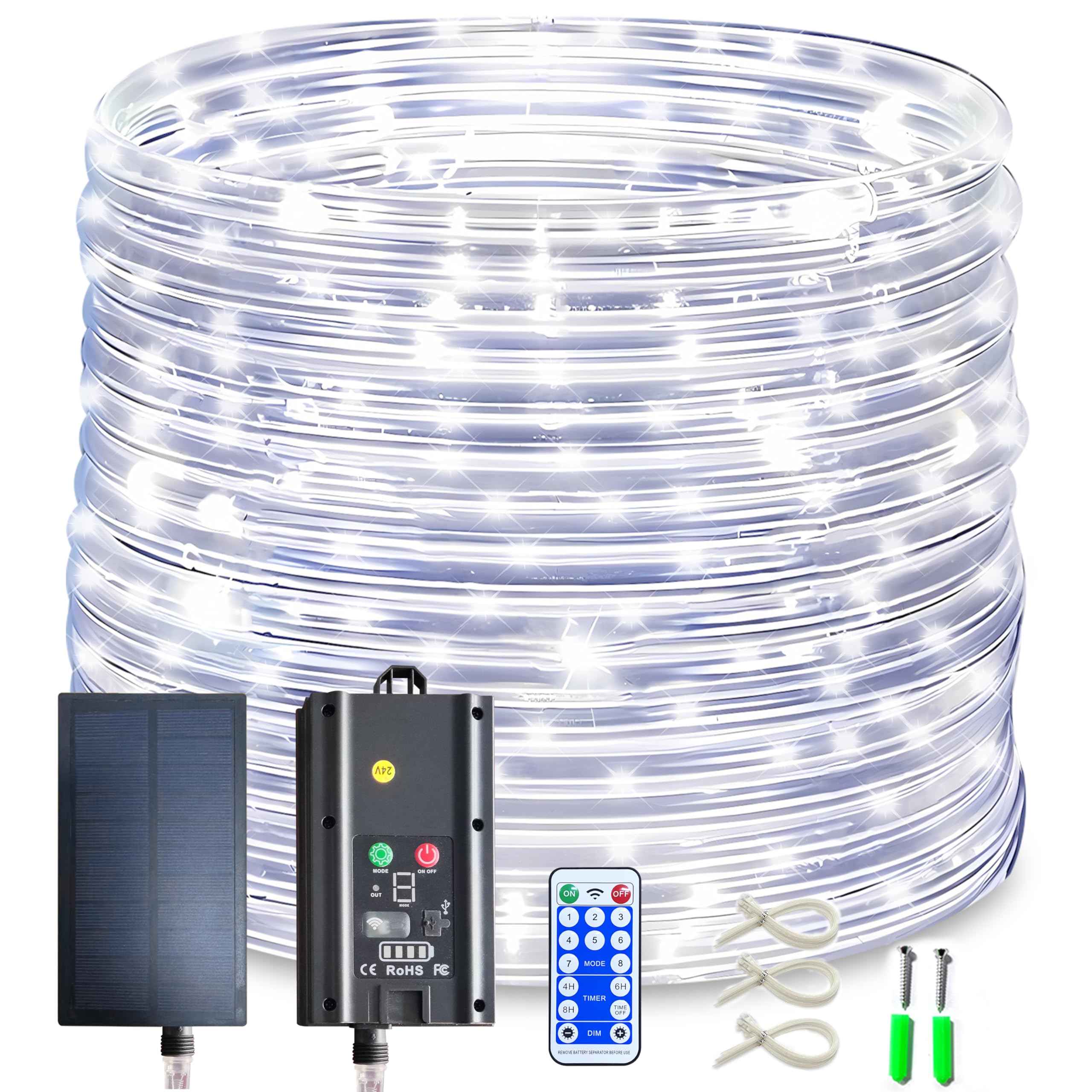 Kushopfast Solar Rope Lights, 99 Feet 1000 Led 8 Modes Solar Rope String Lights Outdoor Fairy Lights Waterproof Tube Lights With