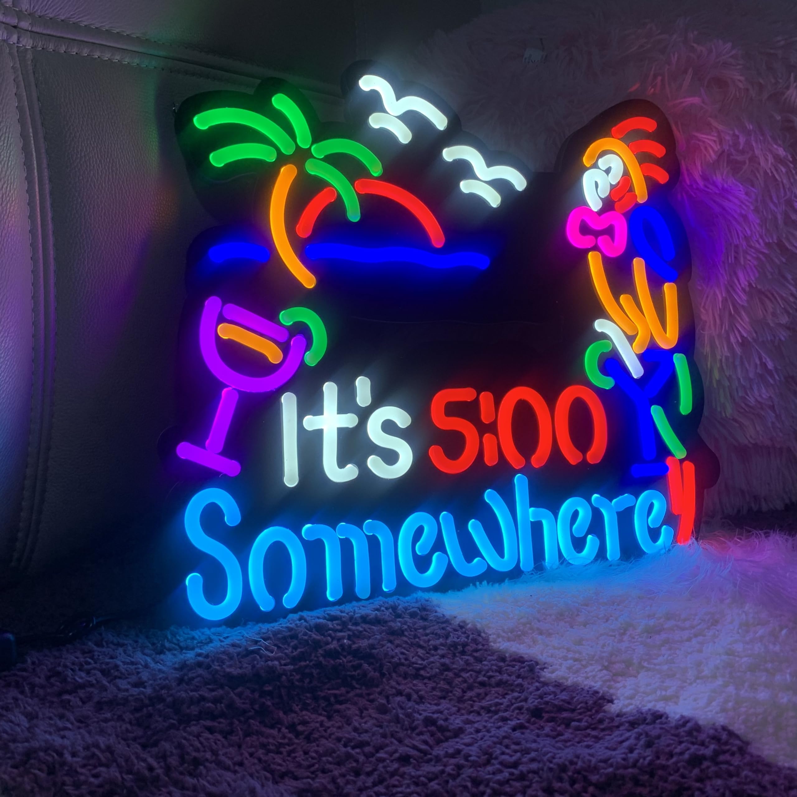 Jigsaw Puzzle ItS 5:00 Five Oclock Somewhere Neon Light Sign  Man Cave Men Led Light  Home Wall Signs Gifts  Decorations  Palm Tree  Beach  Sun  Tiki Bar  Garage  Accessories  Cart  Party  Bedroom  Led Sign  Lights