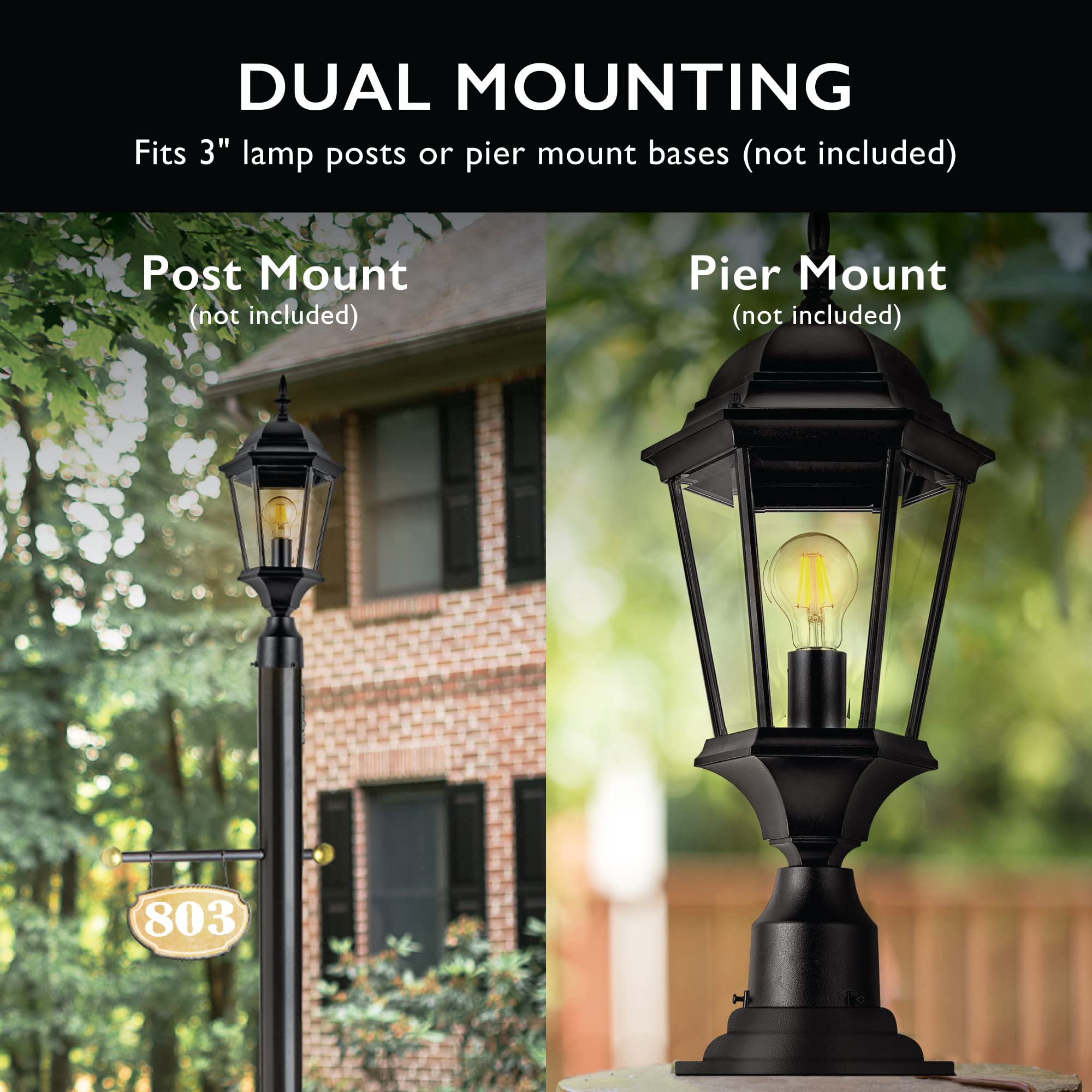 Design House 589192-Tbk Traditional Oak Creek Outdoor Post Top Light With Clear Glass For Driveways And Porches, Textured Black