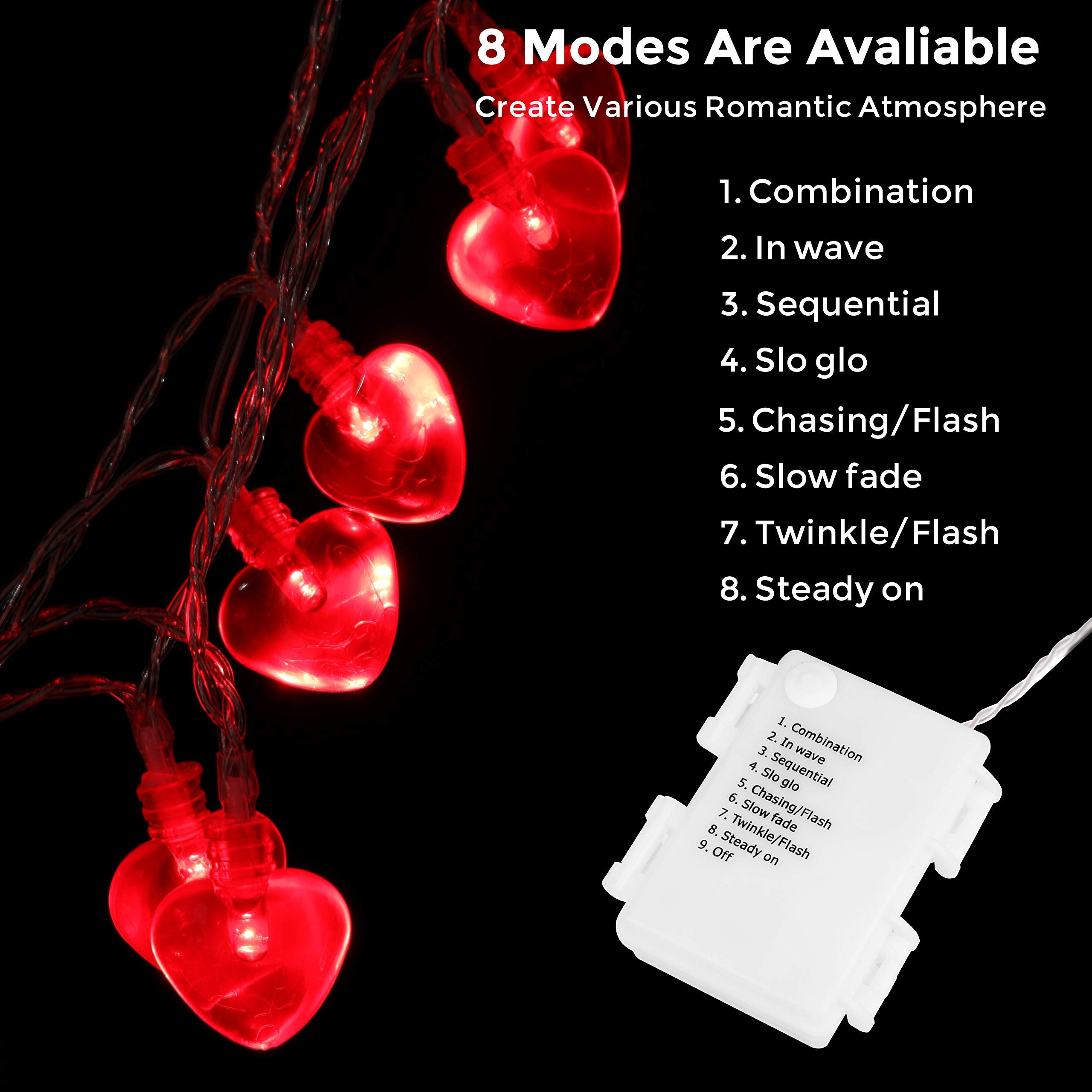 Luditek 40LED Heart Shape String Lights, 14.7ft, Battery Operated, Red, Model GL096, Indoor/Outdoor Decor