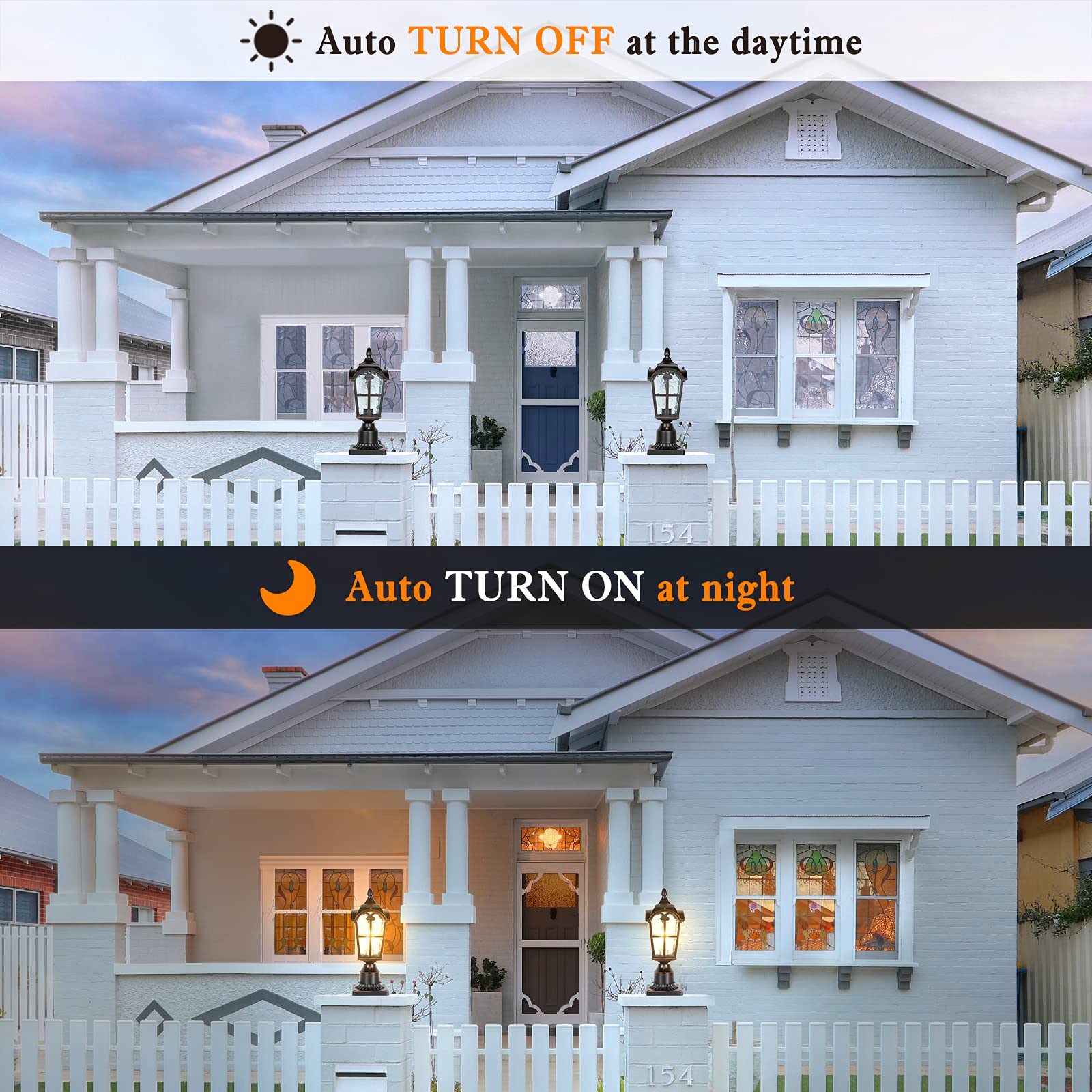 Partphoner Hardwired 120V Dusk To Dawn Outdoor Post Light, Black Aluminum With Clear Glass