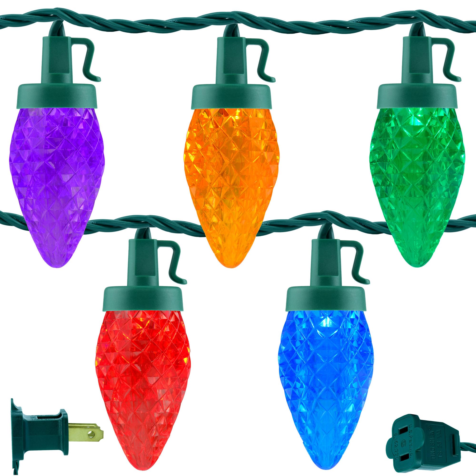 YULETIME Multicolor C9 Strawberry LED Christmas Lights  68 ft 100 Count 8 Spacing Waterproof Holiday String Light (Multicolor - C9)
