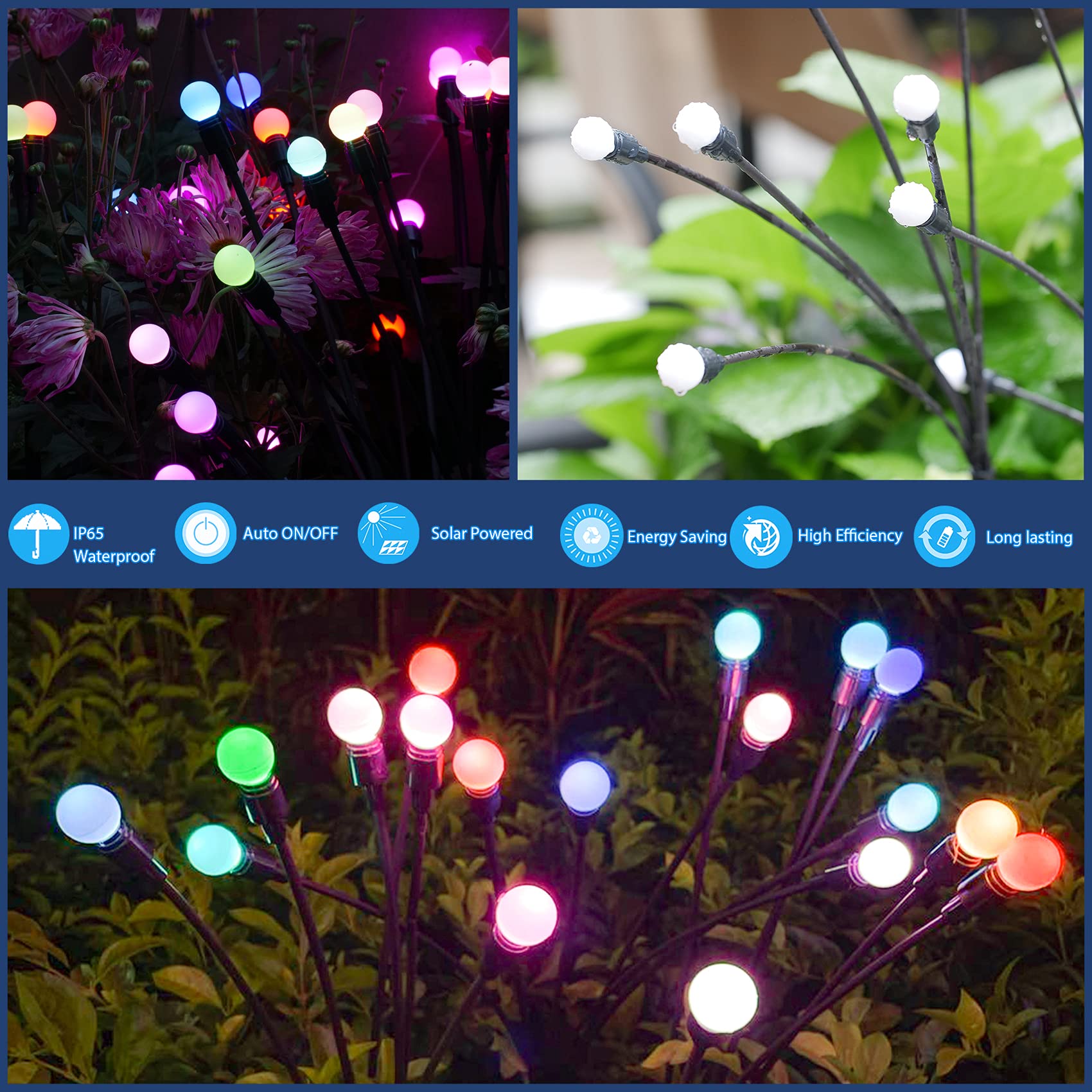TONULAX Solar Garden Lights, Color Changing RGB, 4 Pack, Polycarbonate, Multicolor, Model nuanbiai