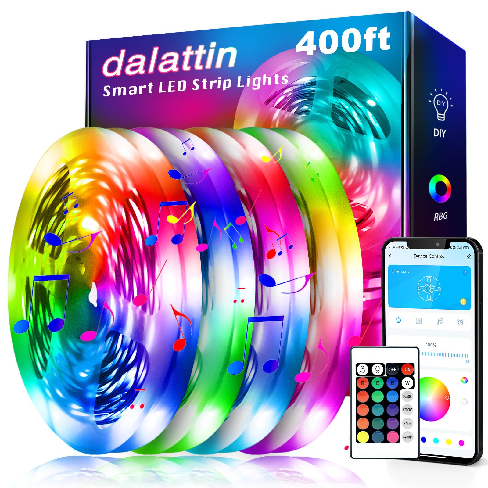 dalattin Led Lights for Bedroom 400ft  Smart Led Band Lights with App Control Remote  RGB LED Light Bands  24V Led Band Lights for Room and Holiday Decoration(4 Rolls of 100ft)