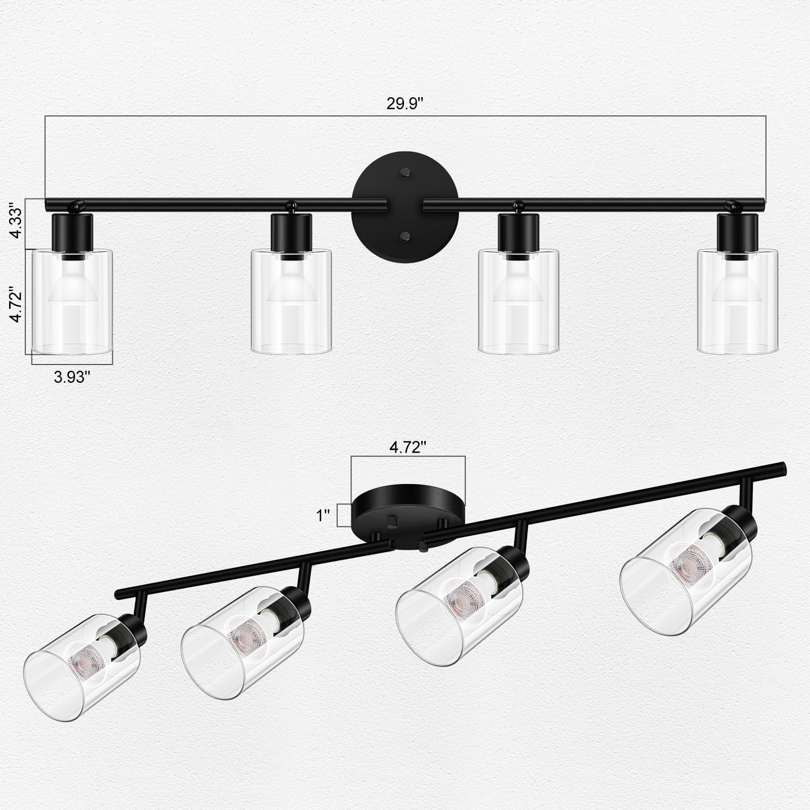 Boostarea 4 Light Led Track Light,Glass Lightshade Track Lighting Kits,4 Way Modern Ceiling Spot Lights For Kitchen,Dining Room,