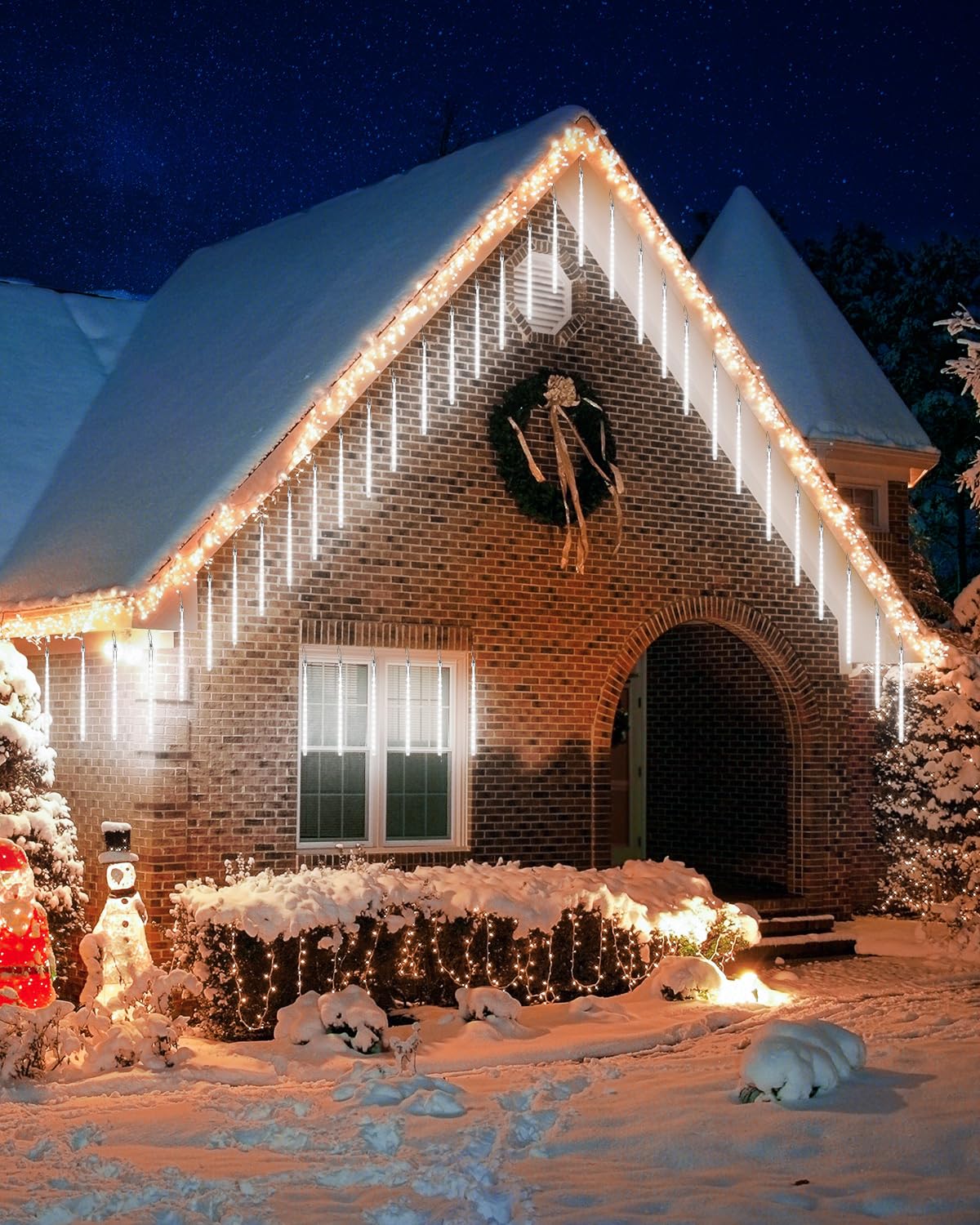 Joomer 2-Pack Christmas Lights Outdoor, 11.8 Inch 10 Tubes 240 Led Meteor Shower Lights, Led Falling Icicle Cascading Lights With Timer Waterproof And Connectable For Christmas Decoration (White)