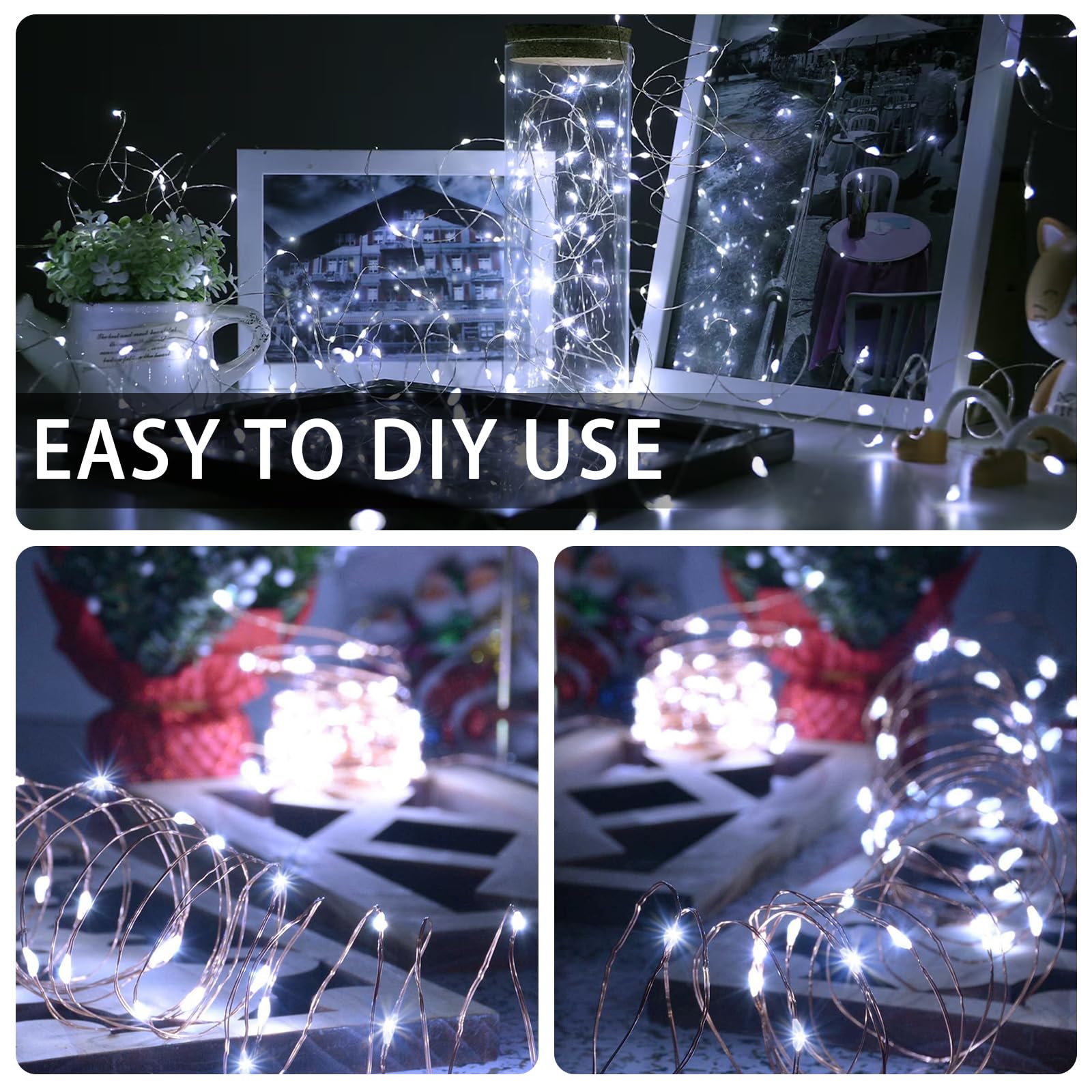 chzk Fairy Lights 24 Pack 7FT 20 LED Twinkle Lights, Battery Operated, White, Model D11-BKDC for Christmas, Halloween, Table Decorations