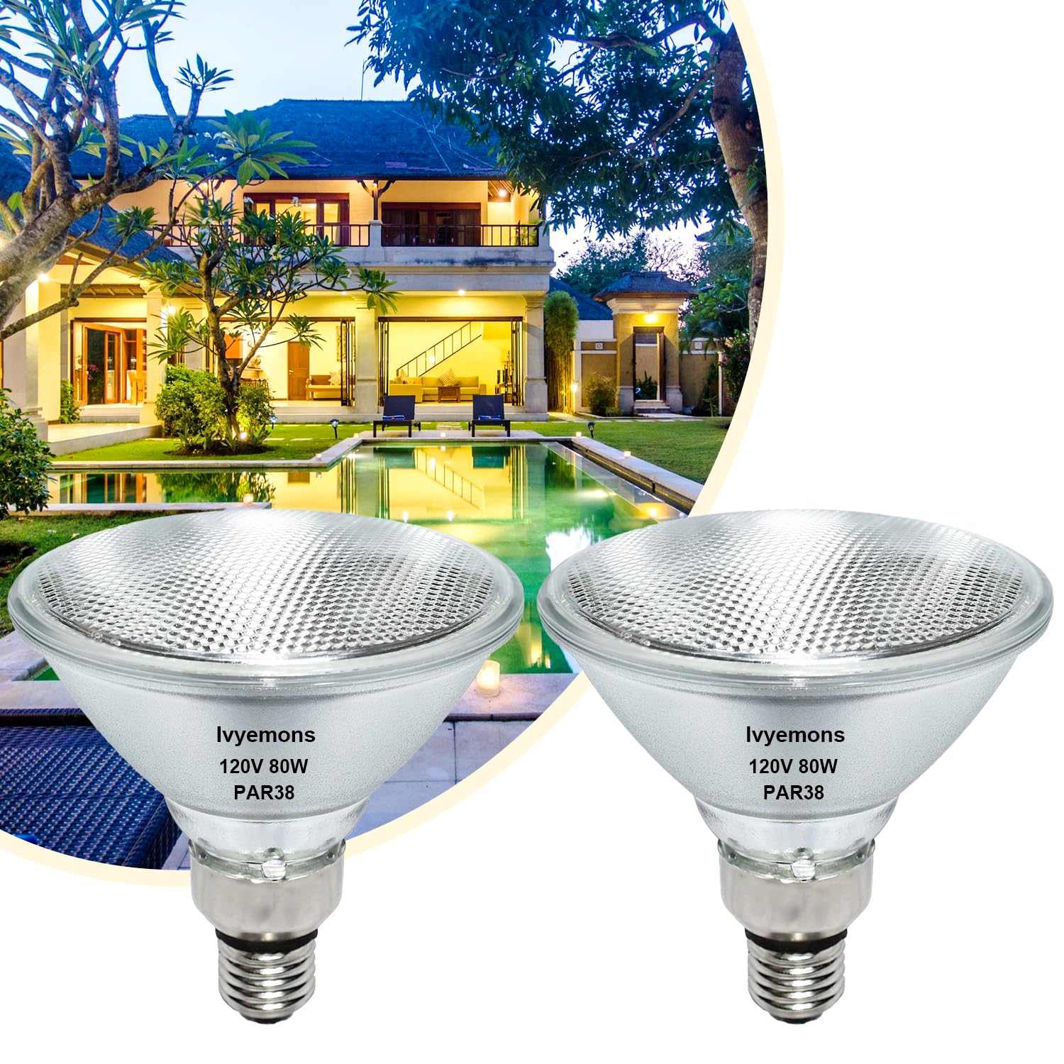 Ivyemons Par38 Flood Light Bulbs - 2 Pack 80W Par38 Halogen Bulb 120V E26 Base, Par 38 Bulb Dimmable 2800K Warm White For Indoor