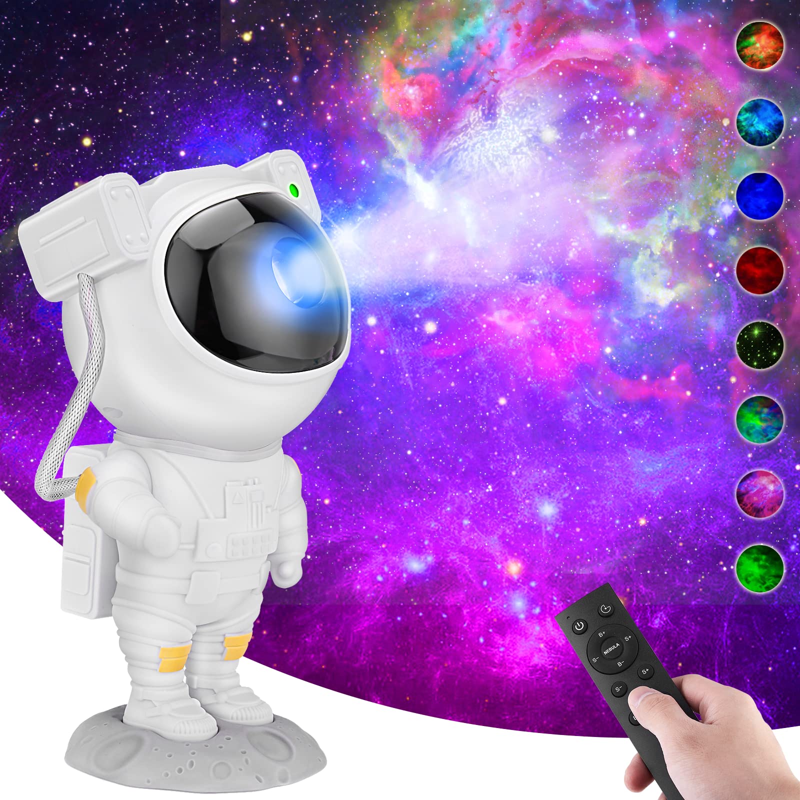 Kathluce Galaxy Projector - Astronaut Nebula Night Light, Remote Control & 360° Rotation, Silver