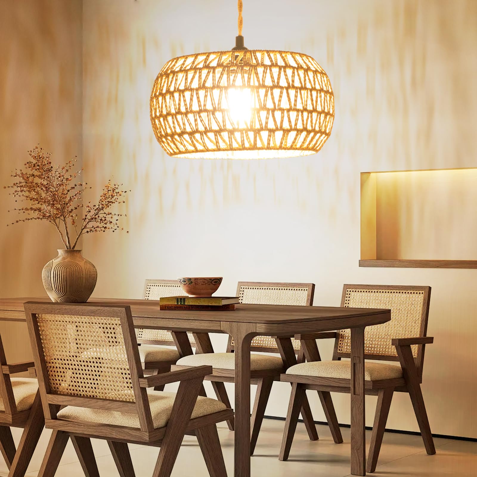 Eqquorva Plug In Pendant Light,Rattan Hanging Lights With Plug In Cord,Handmade Hanging Lamp Plug In,Rattan Light Fixtures Ceiling Hanging For Living Room Bedroom