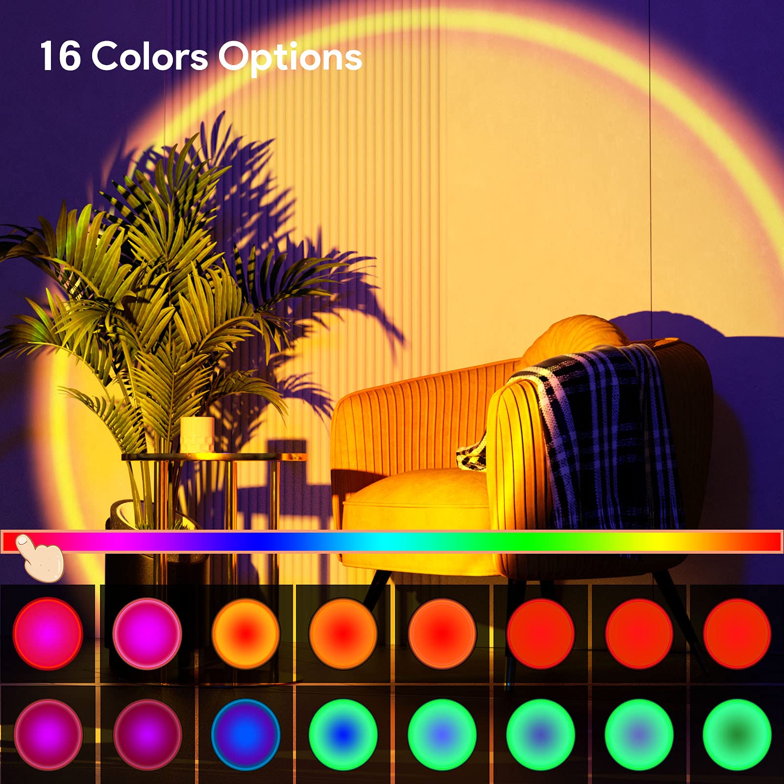 Bavcieu Sunset Lamp - LED Projection Light with Remote, 16 Colors, 360° Rotation, Ideal for Home Decor & Photography, Model R01/R02