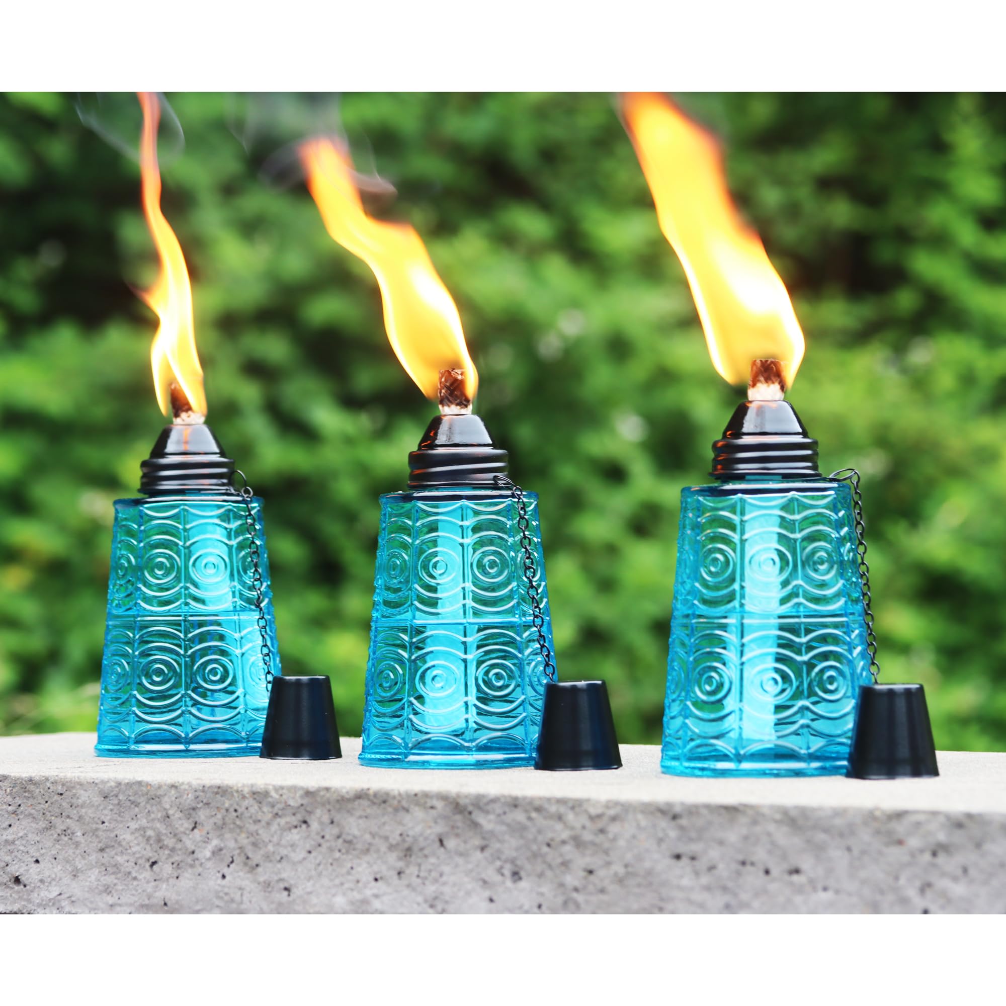 Seraphic Citronella Table Top Torches, Set of 3, 16oz Glass Candles for Outdoor Use, Blue