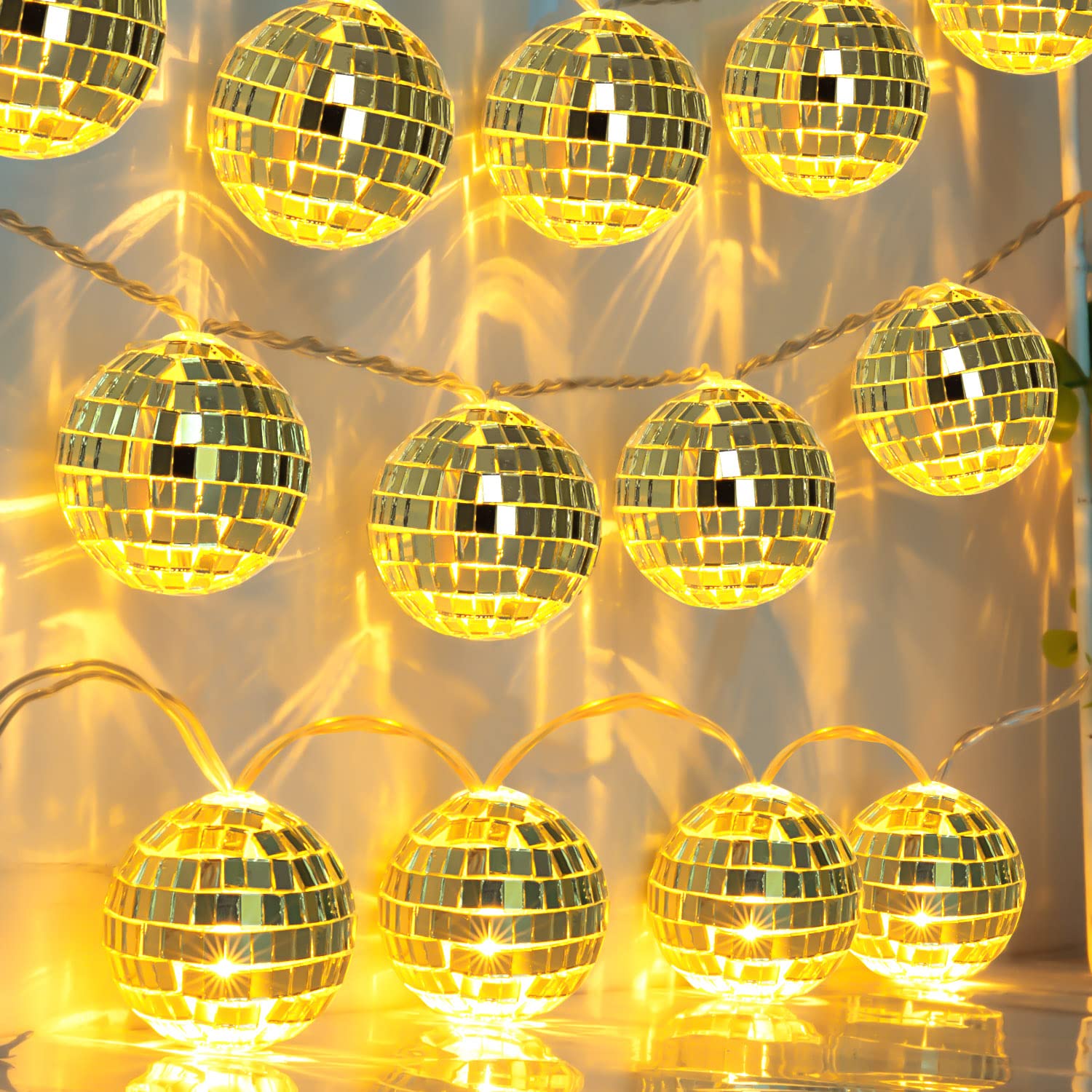 AceList Disco Ball String Lights - 20 LED, Battery Powered/USB, Gold, Model GZ-LT301BY-20-FBA, Perfect for Parties and Decorations