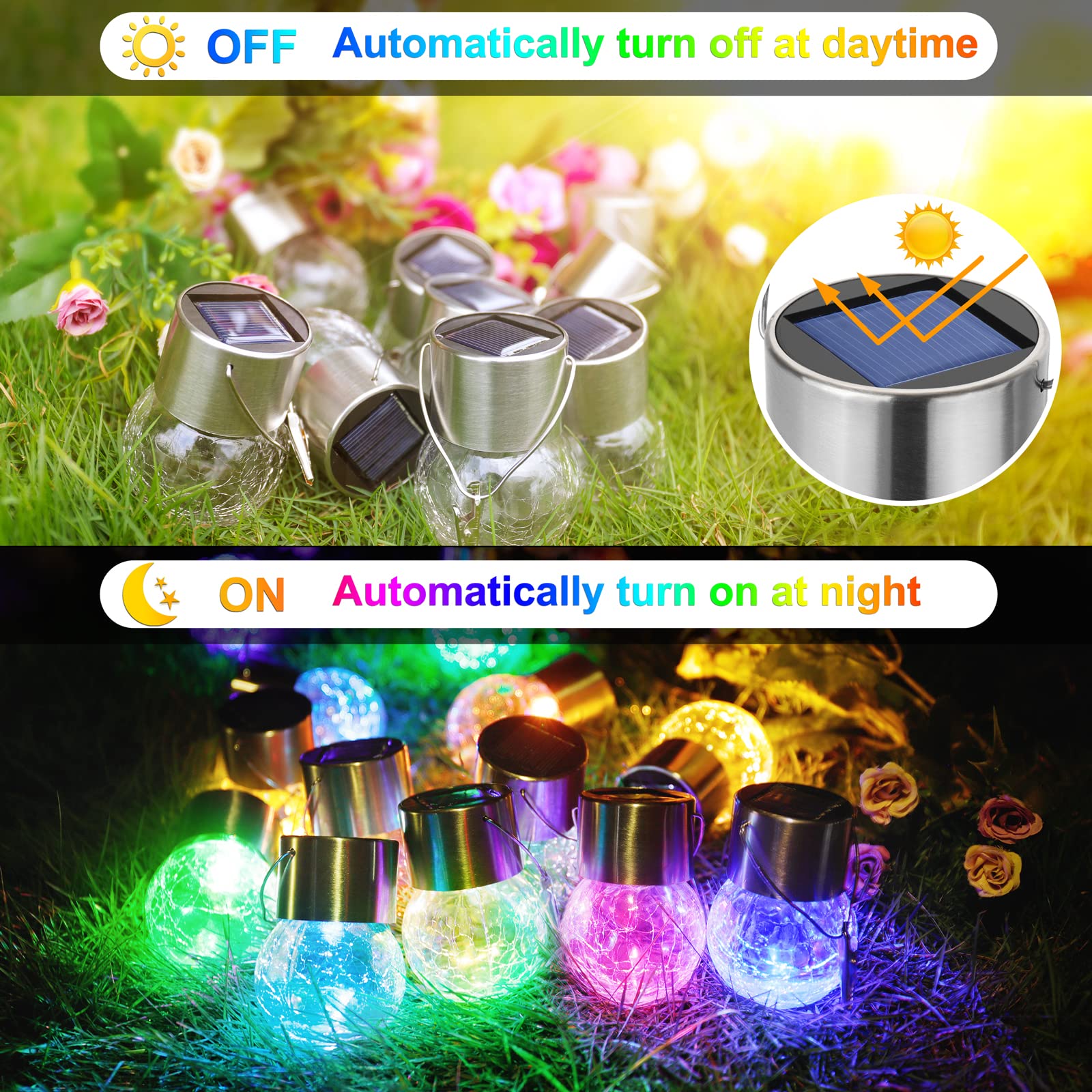MAXvolador Solar Hanging Lights 12-Pack,  ed Glass Ball, Waterproof Globe Lighting, Multicolor, Model GA-203A