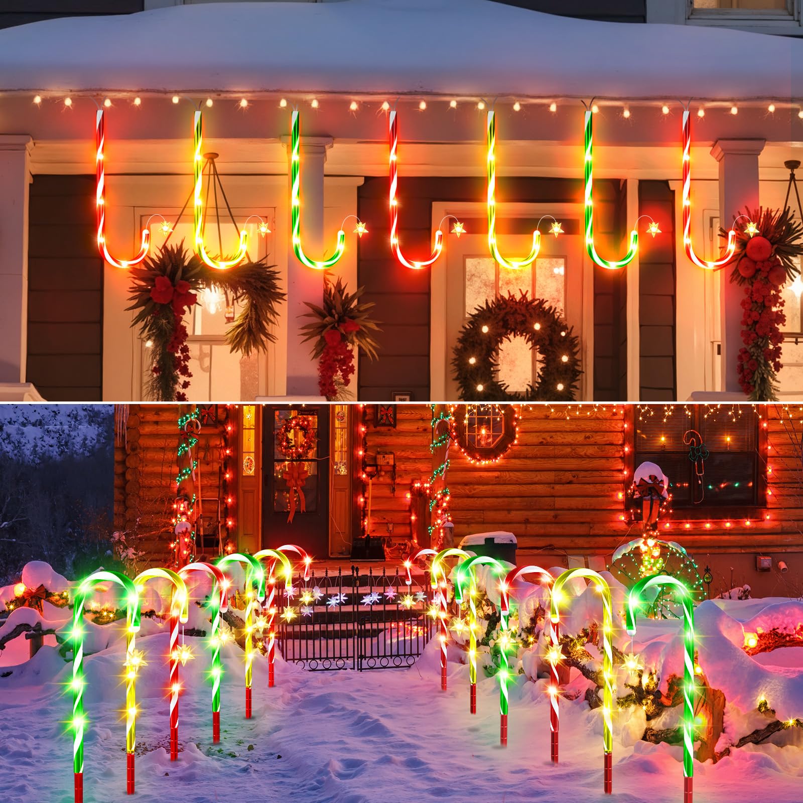24 Pack Christmas Decorations Outdoor Colorful Solar Candy Cane Lights  10 Modes Waterproof Solar Christmas Pathway Lights With Usb Charge  56 Ft 144 Leds Outdoor Xmas Decor For Yard Porch Holiday
