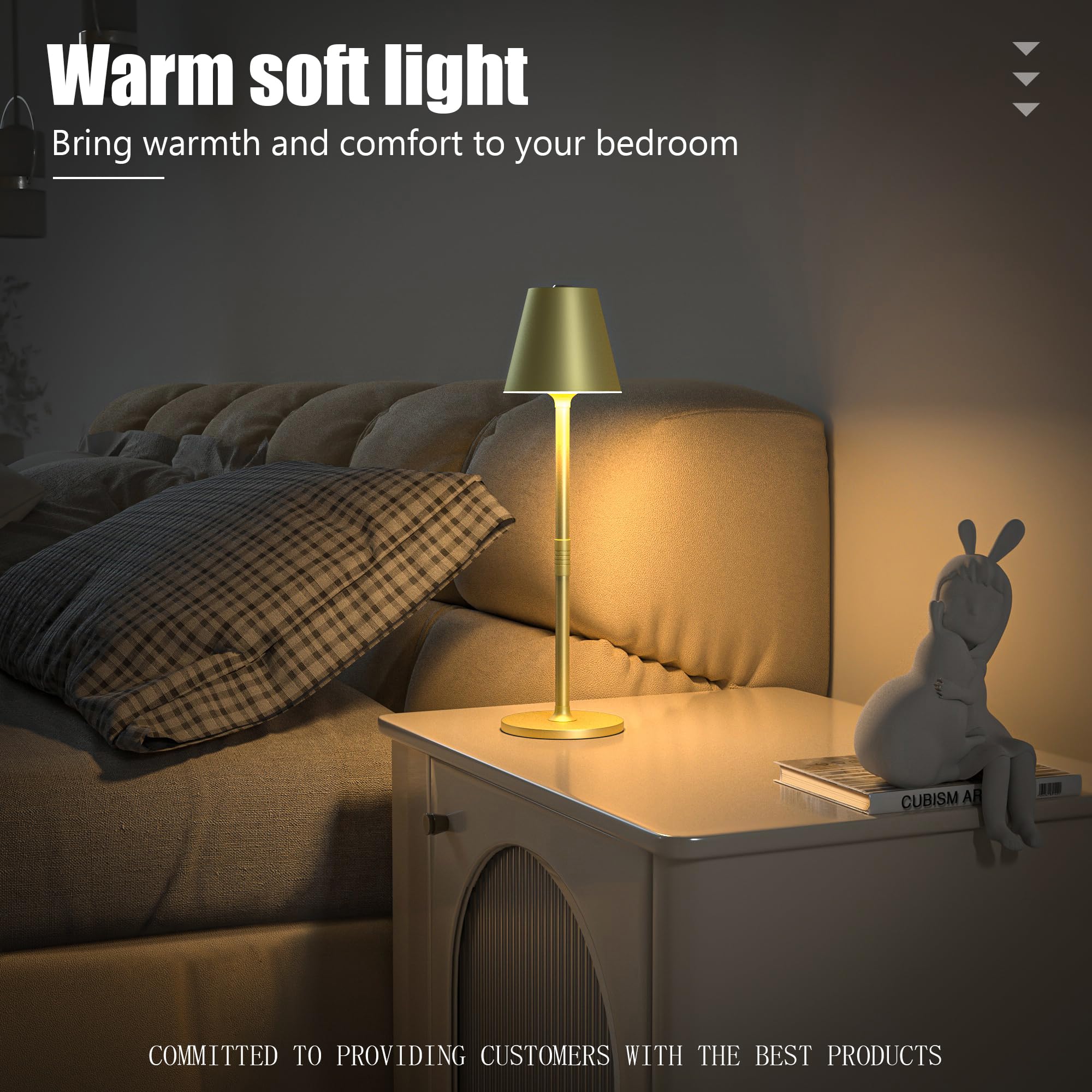 Timjorman Modern Led Cordlesstable Lamp,4000Mah Rechargeable Battery Desk Lamp,3 Level Brightness Night Light, Minimalist Design