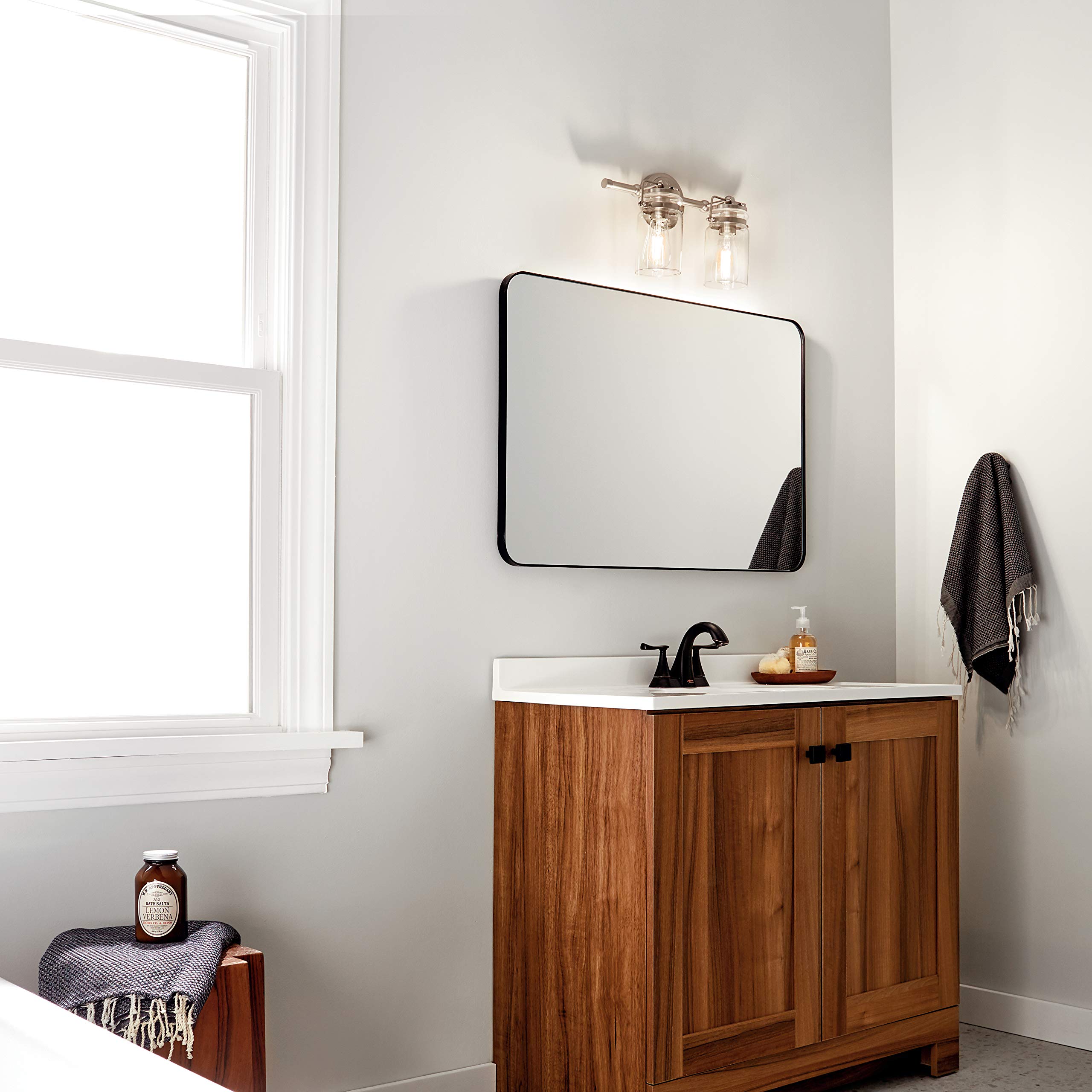 Kichler Brinley 15.75'' Vanity Light In Brushed Nickel, 2-Light Farmhouse Bathroom Vanity Light With Clear Glass, (15.75'' W X 1
