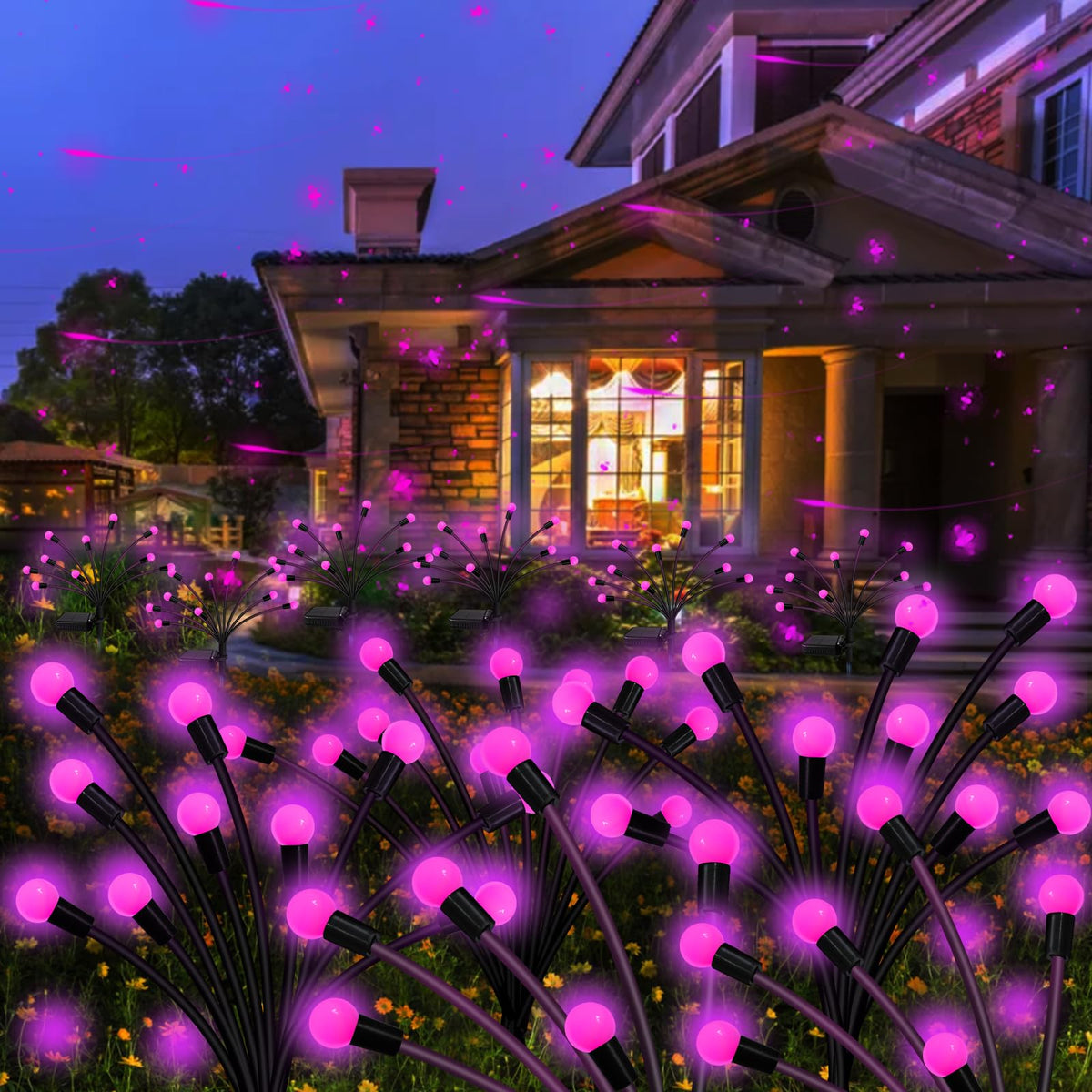 Kohlrabi Solar Garden Lights Outdoor, 10 Pack 80 Led Pink Firefly Lights Waterproof, Sway By Wind, Solar Wind Swaying Light For