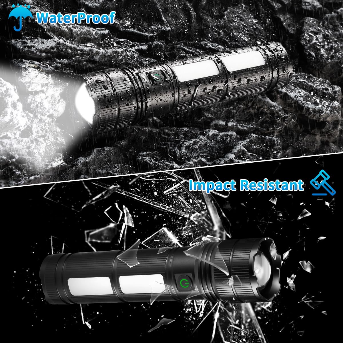 Large Size & High Powered Flashlight, Flashlights High Lumens 1000000, Super Bright Flashlight, Rechargeable Flashlights Led, Ad