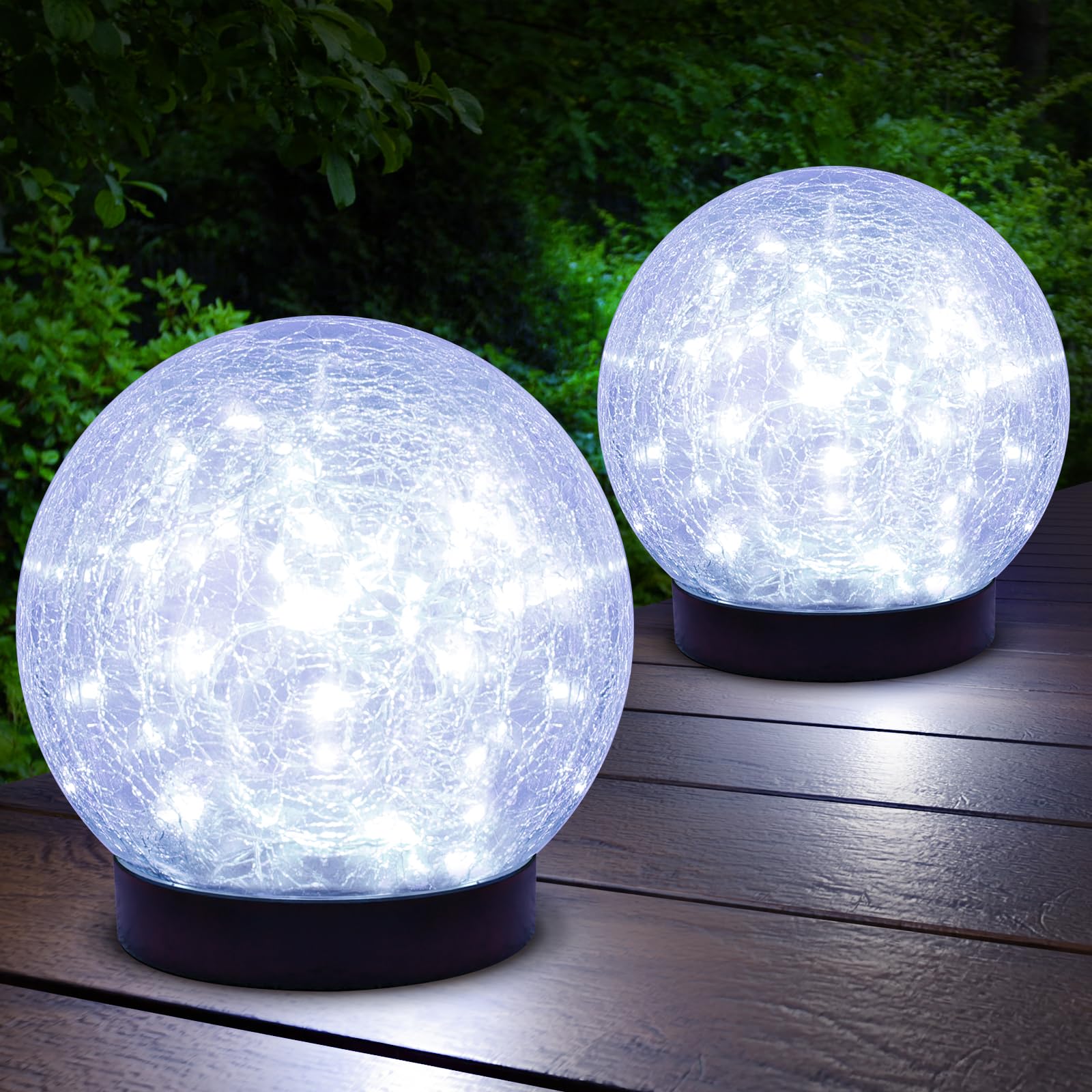 ASOMST 2-Pack Garden Solar Lights Outdoor  Splited Glass Ball Light Waterproof  Decorative Solar Powered Globe Lighting Cool White for Yard Pathway