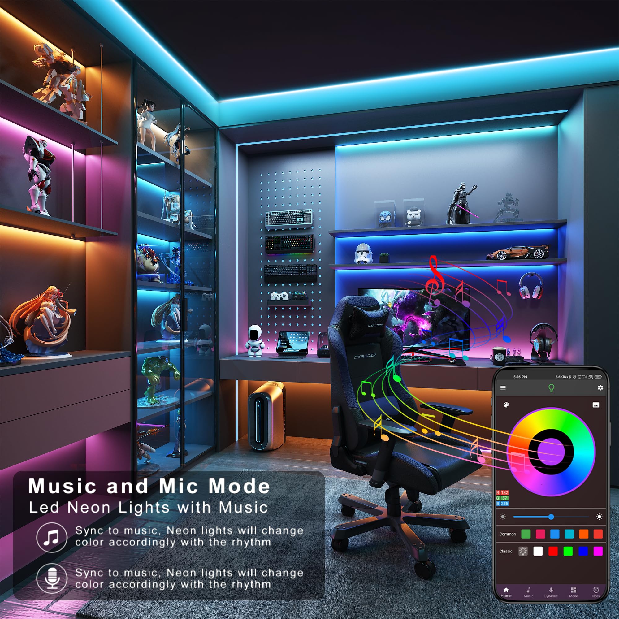 Ledagic Led Lights For Bedroom 130Ft (2 Rolls * 65Ft) Music Sync Color Changing Led Strip Lights With 60 Key Remote And App Control Rgb Led Light Strip For Home Party Room Decoration