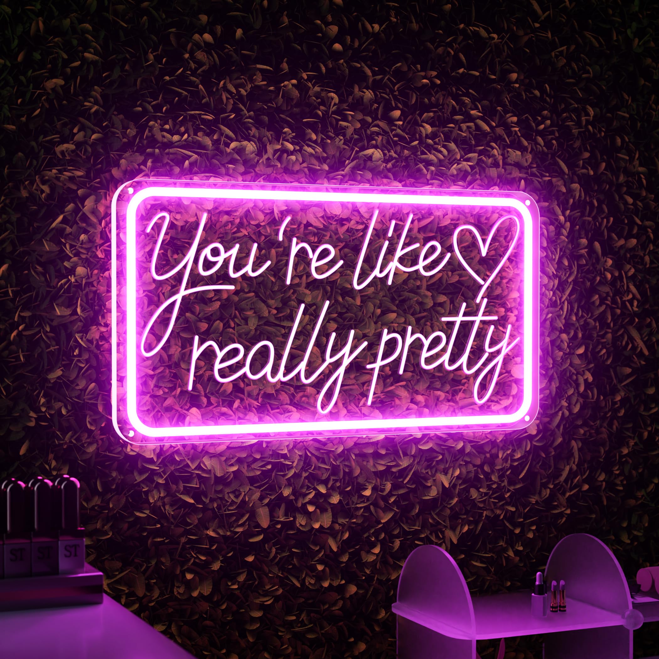 welltodo Neon Sign - Youre Like Really Pretty, Acrylic Wall Decor, 15.95W×8.75H inches, Pink, Aesthetic Room Decor for Teen Girls