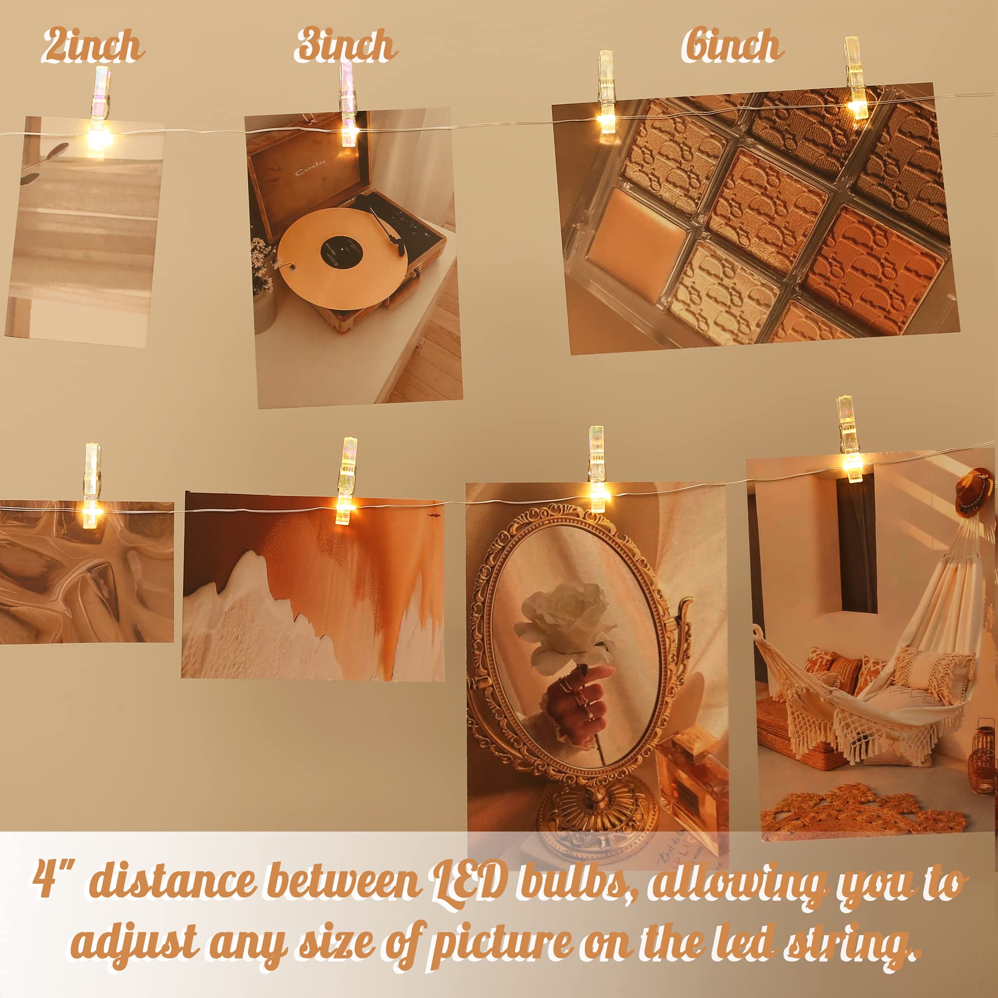 100Led Photo Clips String Light,33Ft Fairy Lights With 51 Clips, Battery Operated String Lights With Clips For Pictures, Room Decorations For Dorm Wall Bedroom Wedding Christmas Tree(Plating Clips)