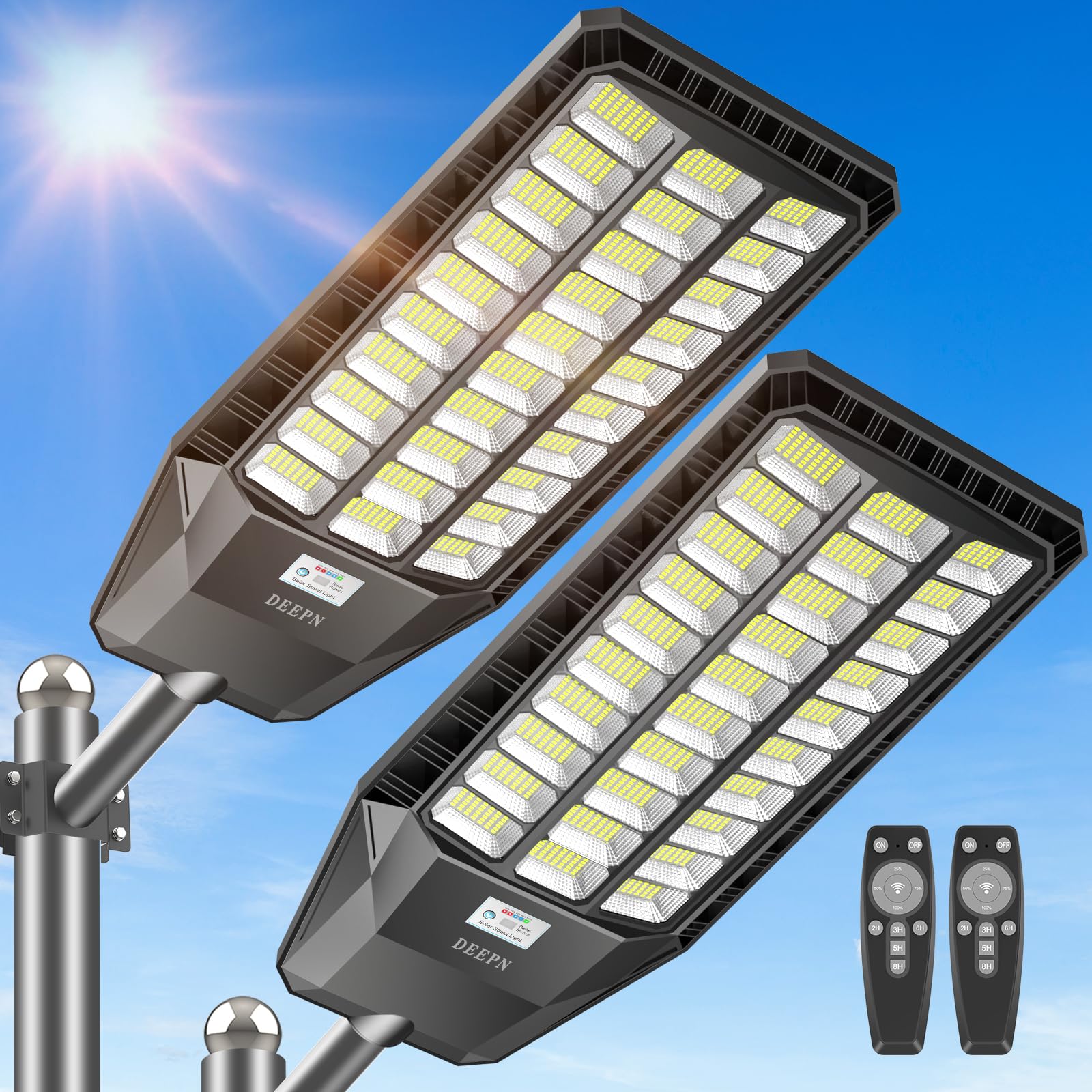 Solar Lights Outdoor 6500W, Commercial Grade Solar Street Lights Outdoor 480000 Lumens, Solar Parking Lot Lights, Dusk To Dawn Solar Security Flood Light Motion Sensor With Remote Control, 2 Pack