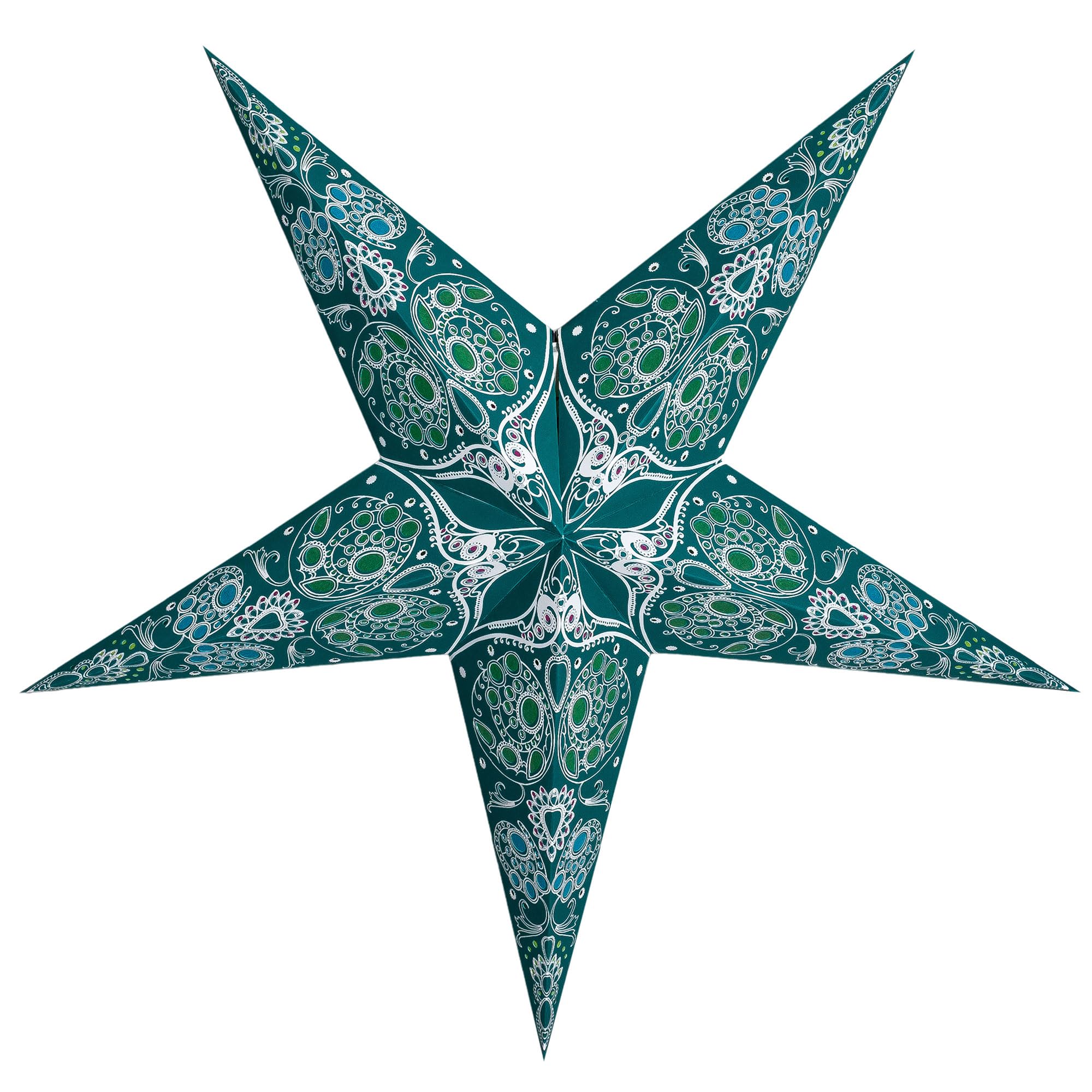 Galaxyarts Paper Star Lantern, Turquoise Maharani 24 Inch 3D 5-Pointed Light-Up Hanging Lamp, Handcrafted Hollow Home D  Cor For