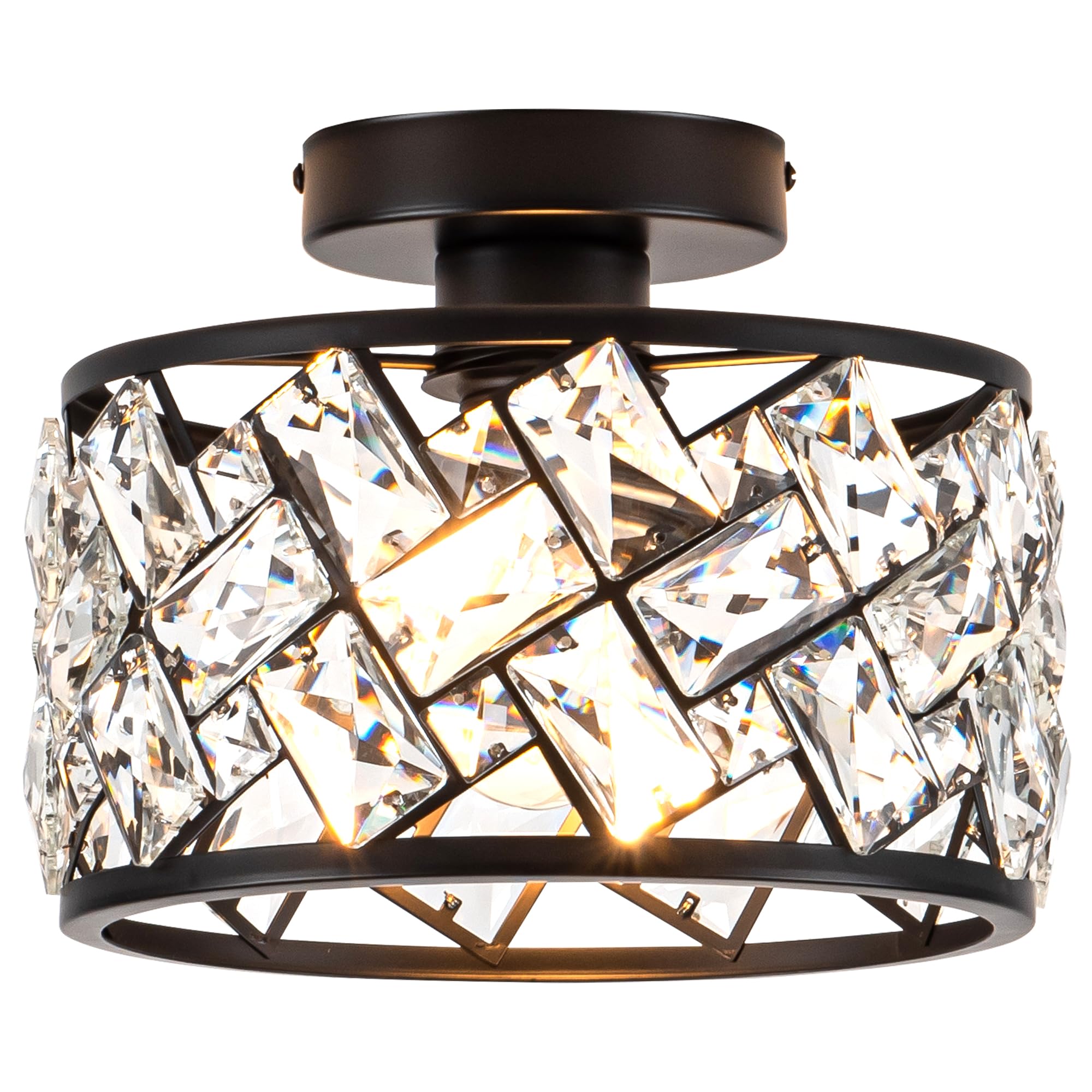 Rpzloila Crystal Ceiling Light Fixture, Modern Semi Flush Mount, Metal, Black Finish, Model 8101-1X-BK