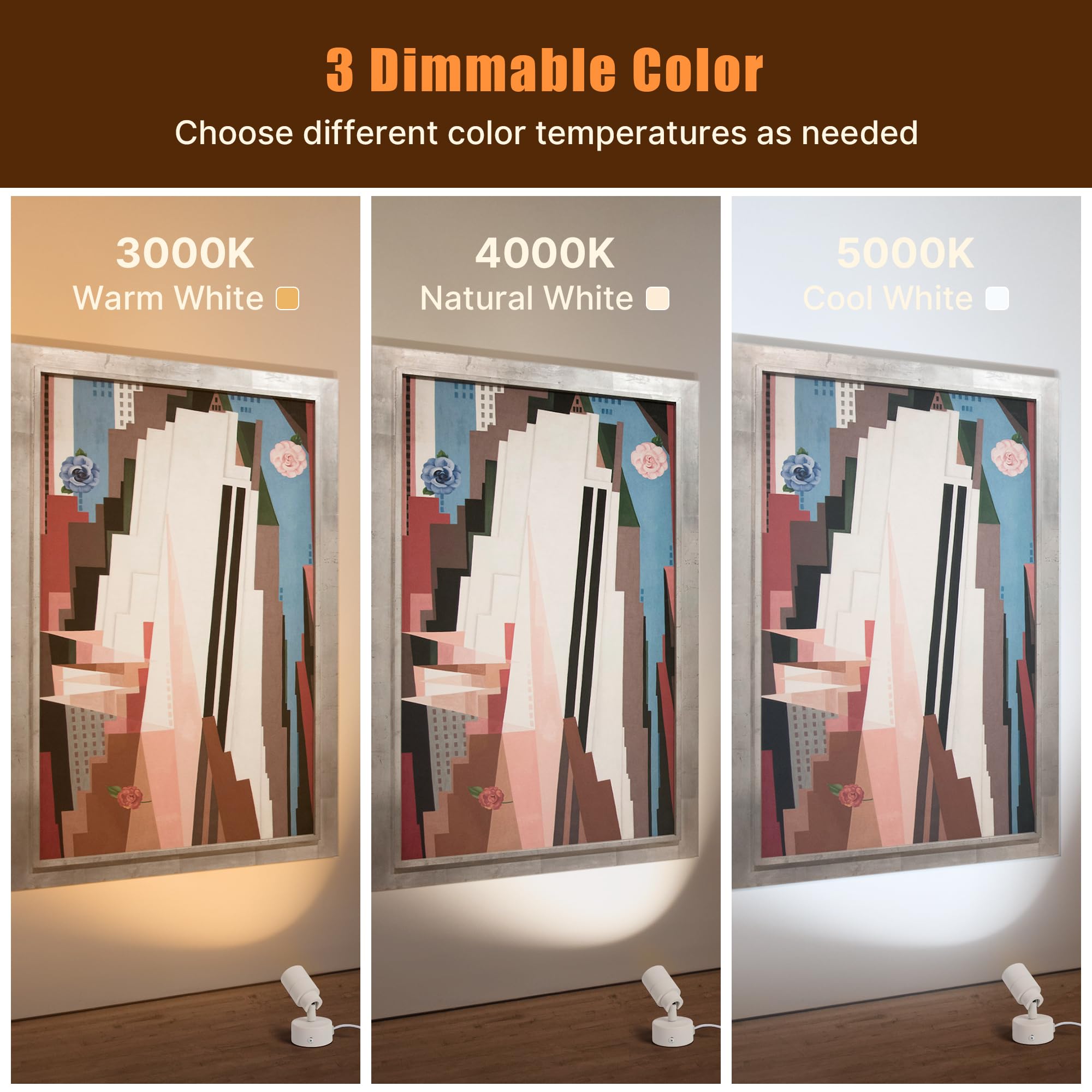 Led Spot Lights Indoor, 3W Uplighting Indoor With Remote Control Dimmable & Timer, 3000K/4000K/5000K Adjustable Spotlights, Acce