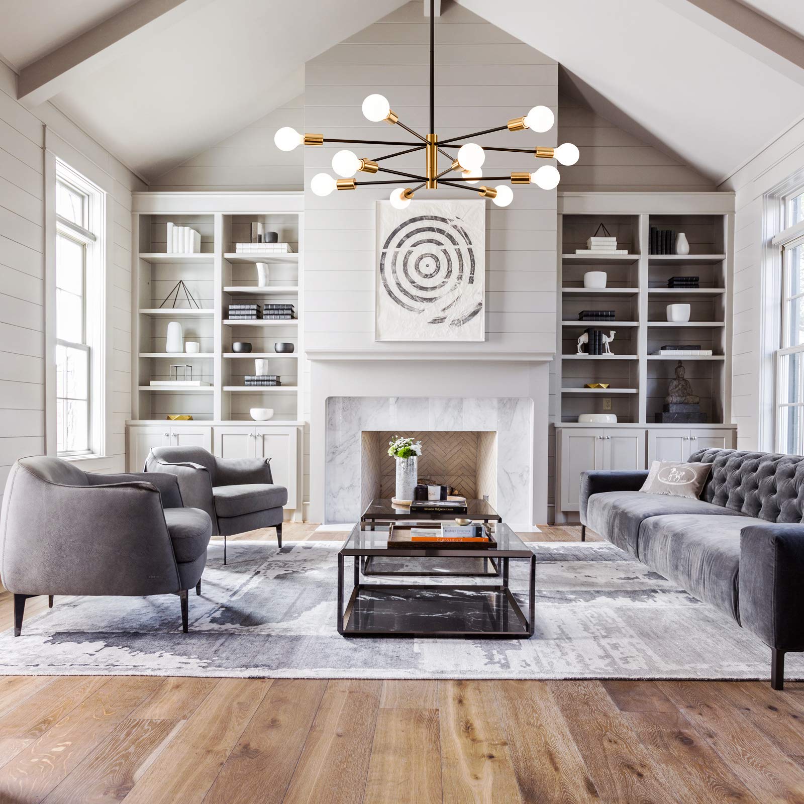 Kaisite 12-Light Modern Sputnik Chandelier - Black Gold Fixture For Dining Room & Kitchen