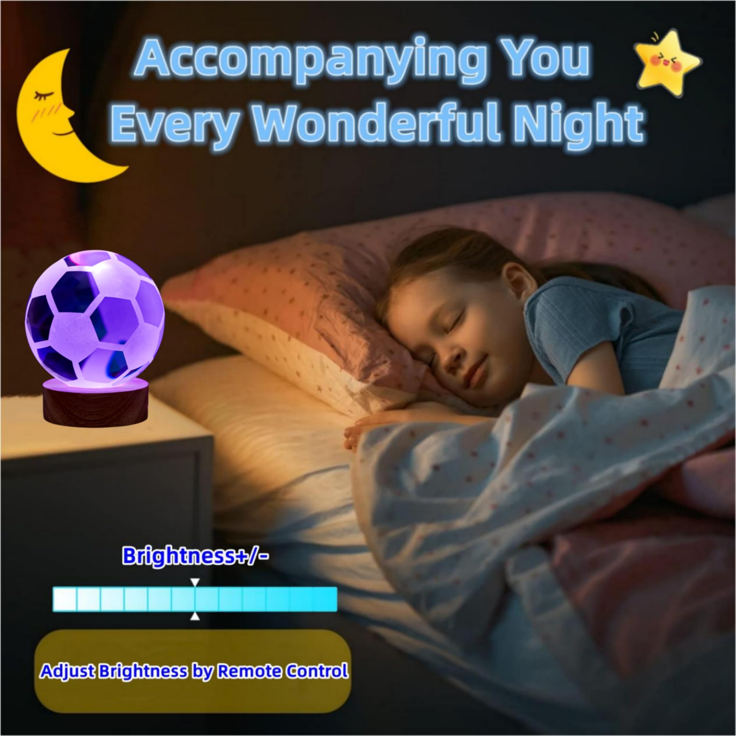 Crystal Ball Lamp, 3.15 Inch Soccer Night Light With 16 Colors Led, Wooden Base, Remote Control, Gift Box Packaging, Decor Footb
