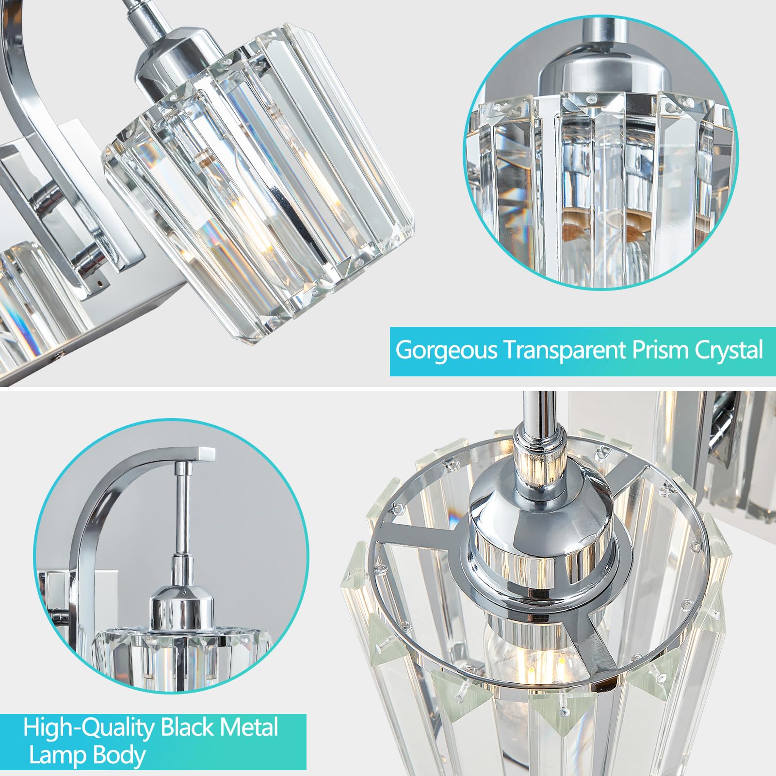 Fdpby Modern Bathroom Vanity Light  5-Light Chrome Wall Sconce With Crystal Accents  Over Mirror Bathroom Lighting Fixture  42.52 Long Dimmable Vanity Lamp For Makeup  Easy Installation