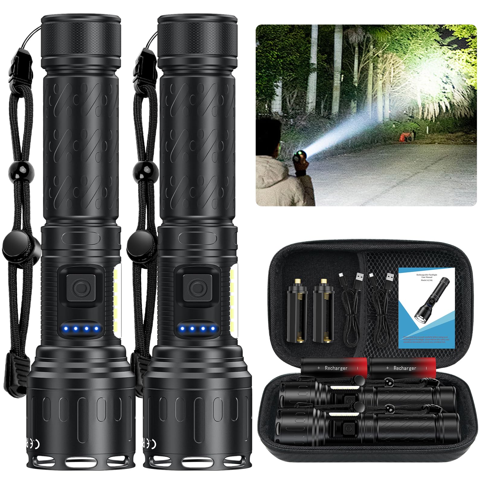 Rechargeable Magnetic Flashlights High Lumens, Super Bright Led Powerful Flashlight 8 Modes With Cob Work Light, Waterproof Hand