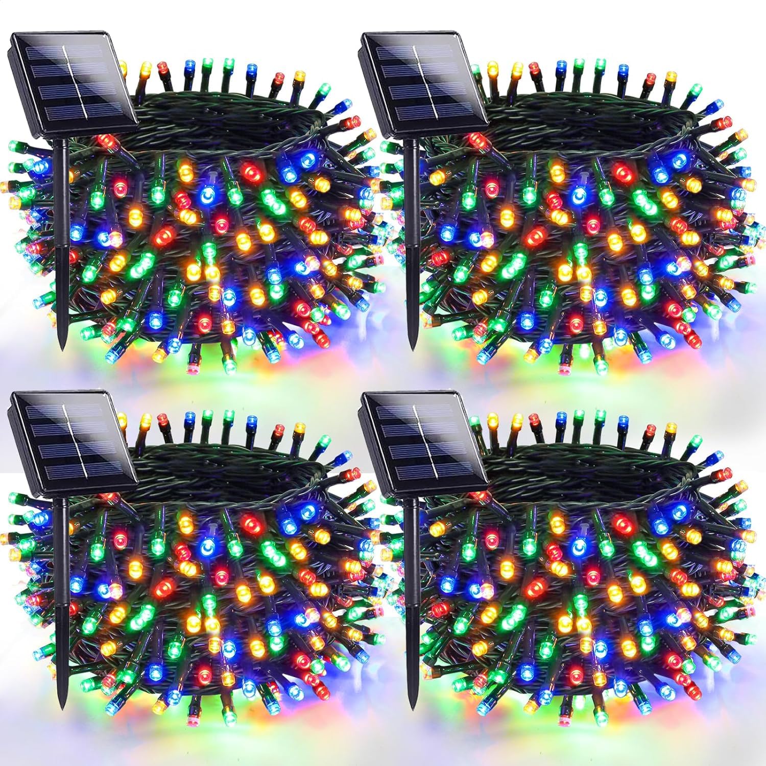OZS Solar Christmas String Lights, 320LED, Waterproof, 8 Modes, Green Wire, Multicolor, 4 Pack, Model 4PKSolar80LED-MC