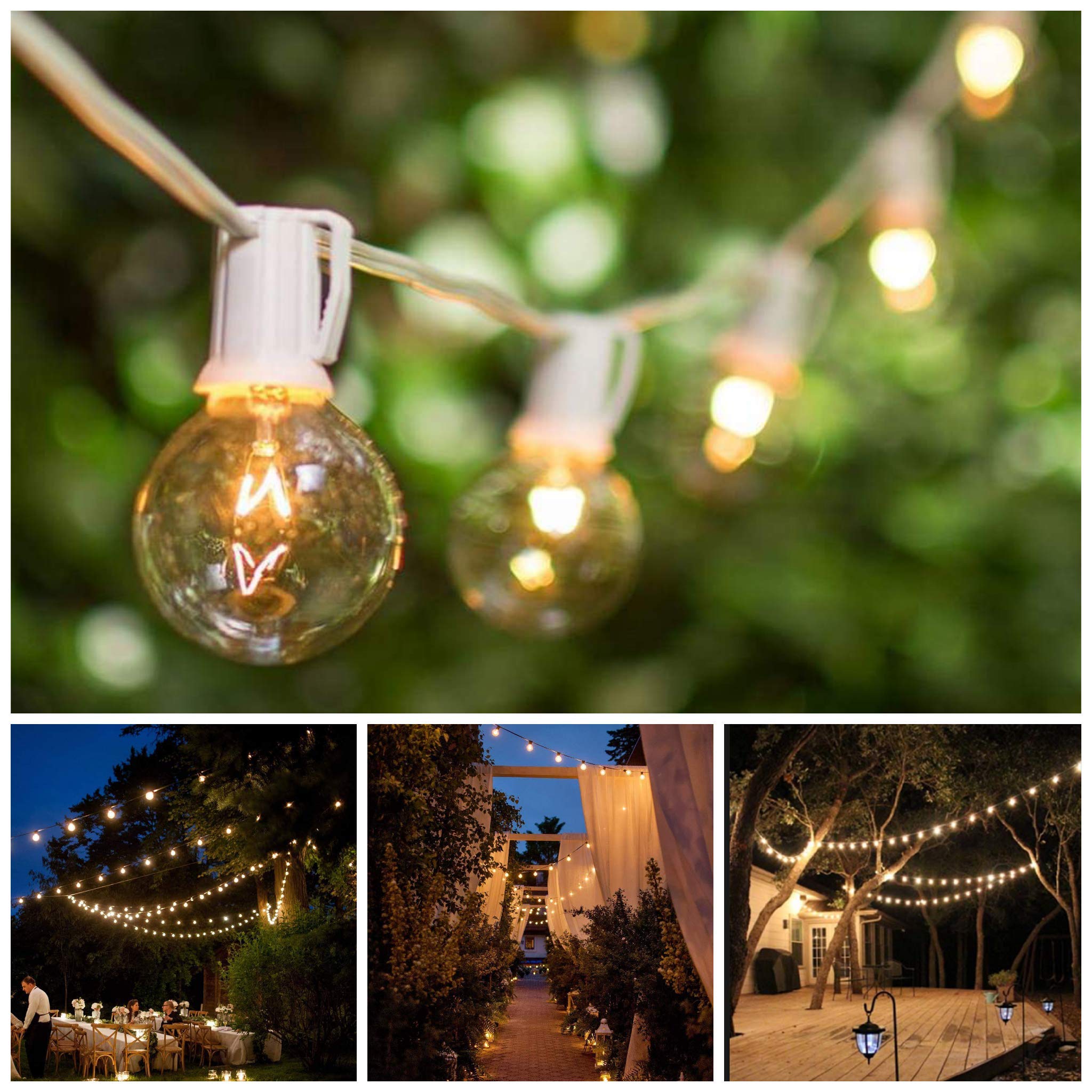 Hometown Evolution G40 Globe String Lights - 100 Foot White Wire, Clear Bulbs, Ideal for Weddings, Bistro & Tent Lighting