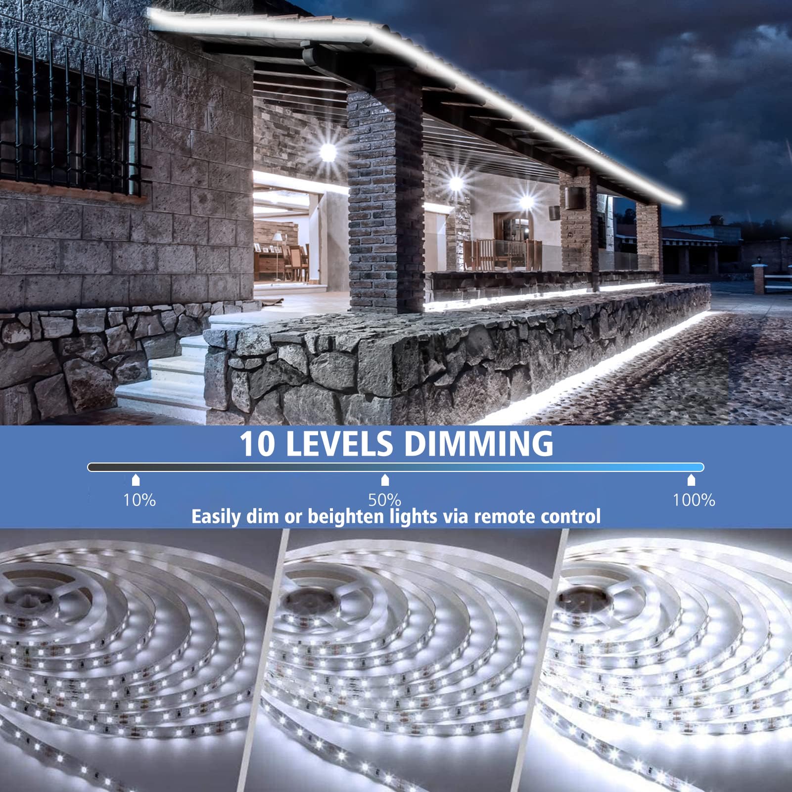 SMART DIRECT LED Strip Lights, 9.8ft, 90 LEDs, Battery Operated, Cool White, Waterproof, Flexible for Indoor/Outdoor Use