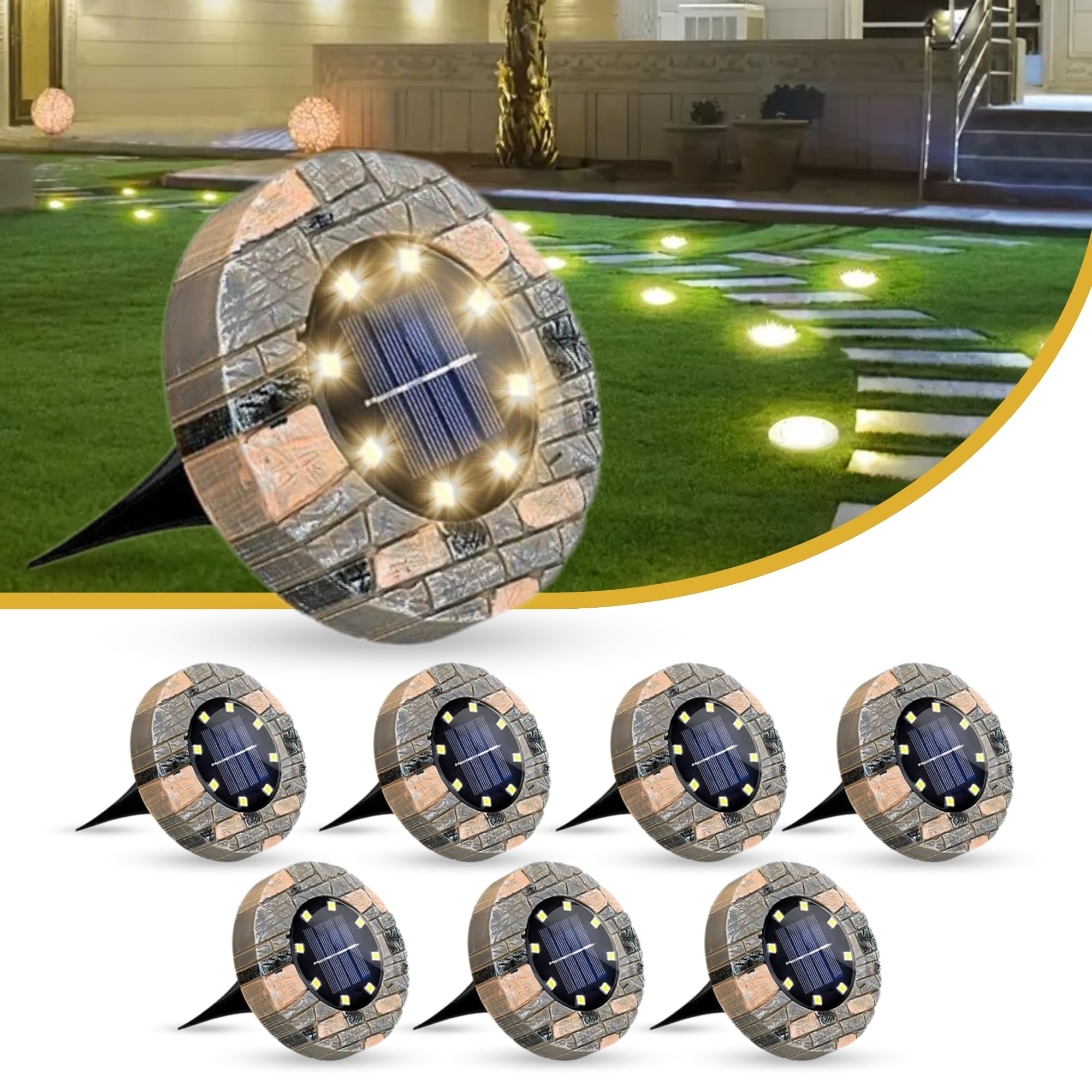 Goodscious Solar Ground Lights - Waterproof LED Outdoor Lights, Pack of 8, Warm White, for Yard, Patio, Garden, Pathway, Deck