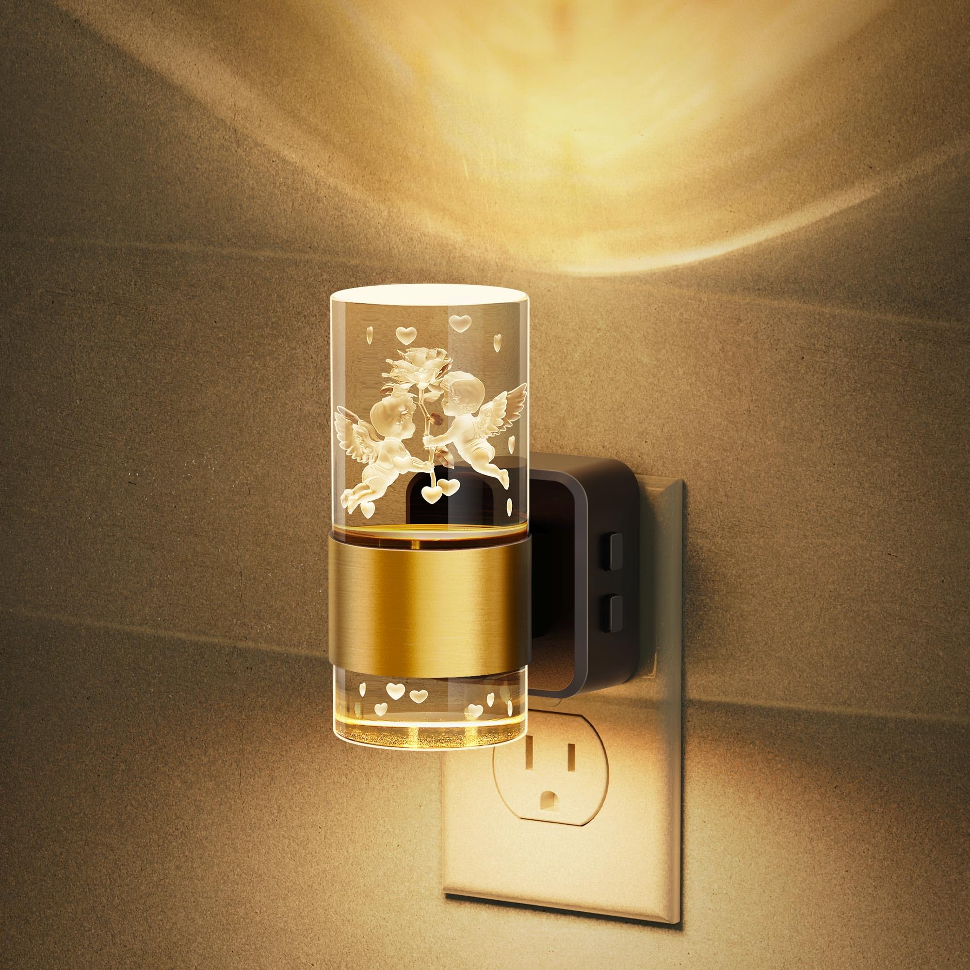 Jandcase Night Lights Plug Into Wall,Angel Night Light, 3000K+Rgb 10-Color Led Nightlight With Dusk To Dawn Sensor, 10/50/100Lm