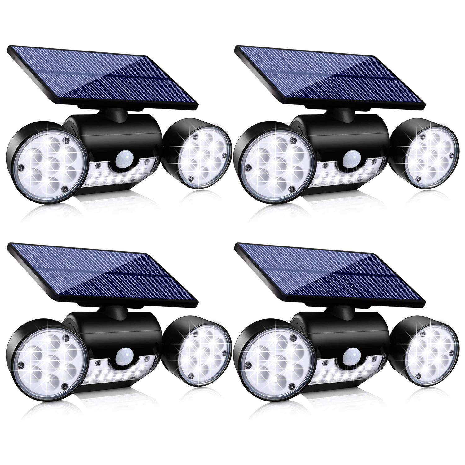 Ollivage Solar Lights Outdoor, 30 LED Motion Sensor Spotlights, IP65 Waterproof, 360° Adjustable, 4 Pack