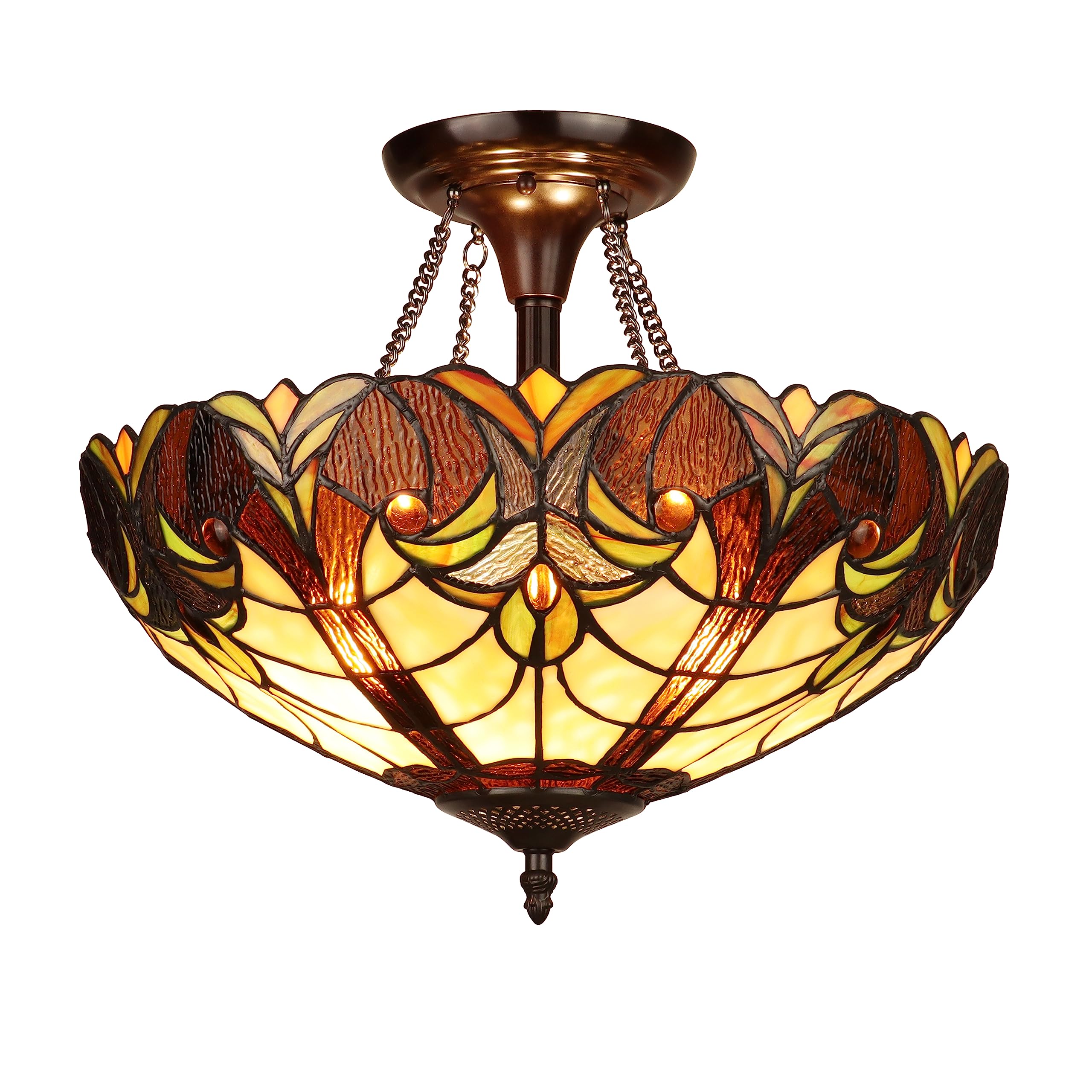 Chloe Lighting 2-Light Ceiling Semi-Flush Mount Stained Glass Antique Dark Bronze 16in Wide Model CH18780VI16-UF2