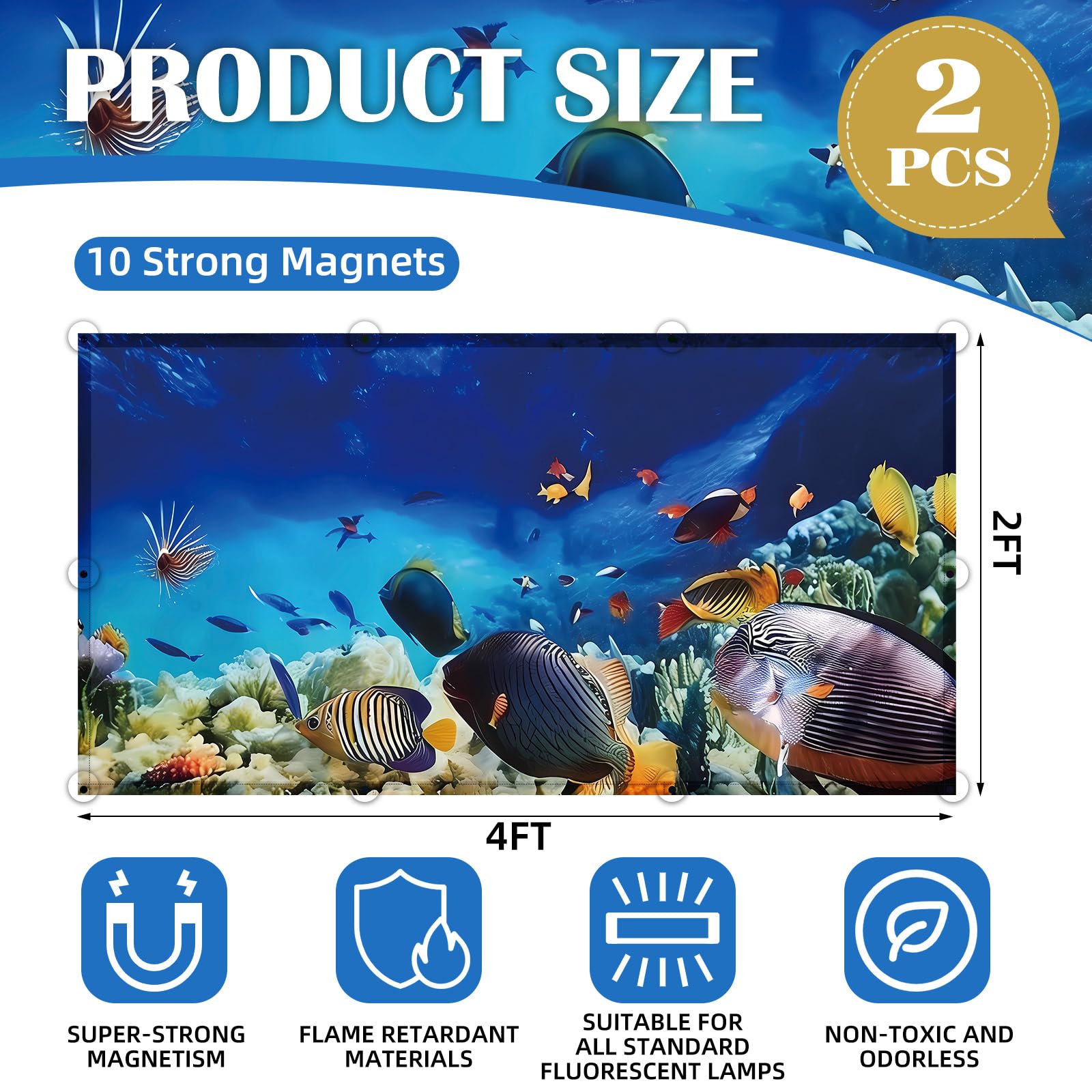 ANGSYLTH Fluorescent Light Covers - 4x2 Feet, Magnetic Filters, 2 Pack, Underwater World