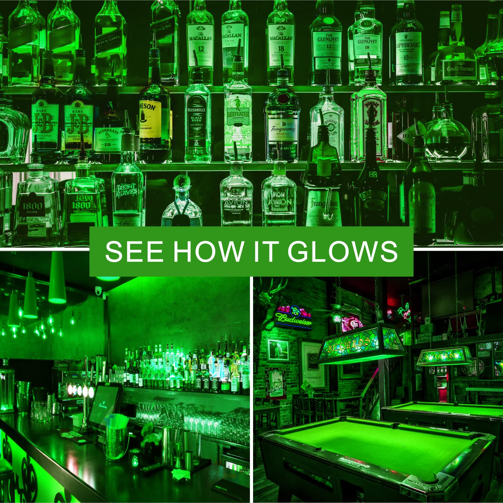 Gonhom 4 Pack A19 9W Green LED Light Bulbs, E26 Base, 100W Equivalent for Parties, Holidays, Halloween Decorations